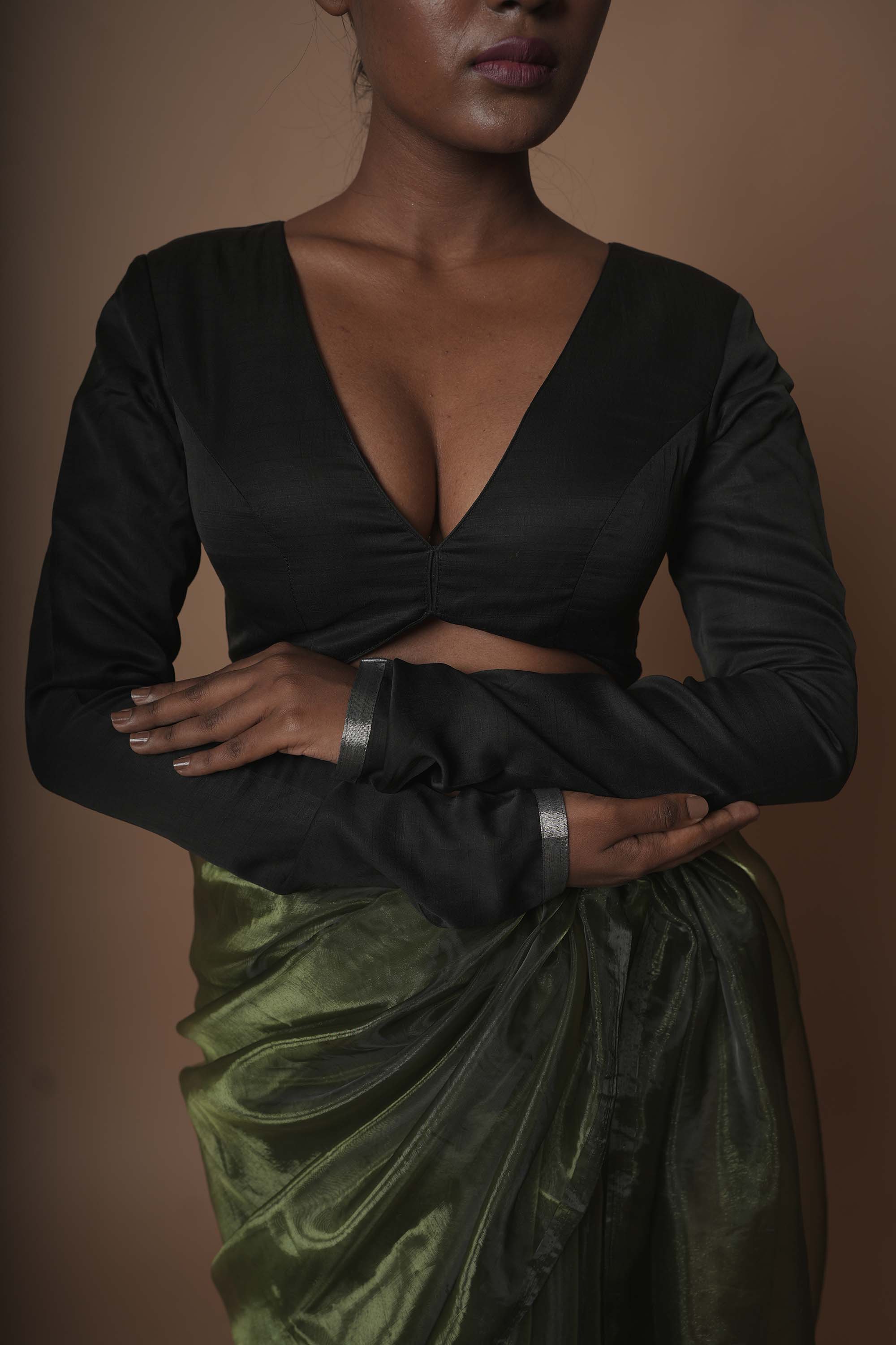 Raven I Black designer silk blouse with full sleeves
