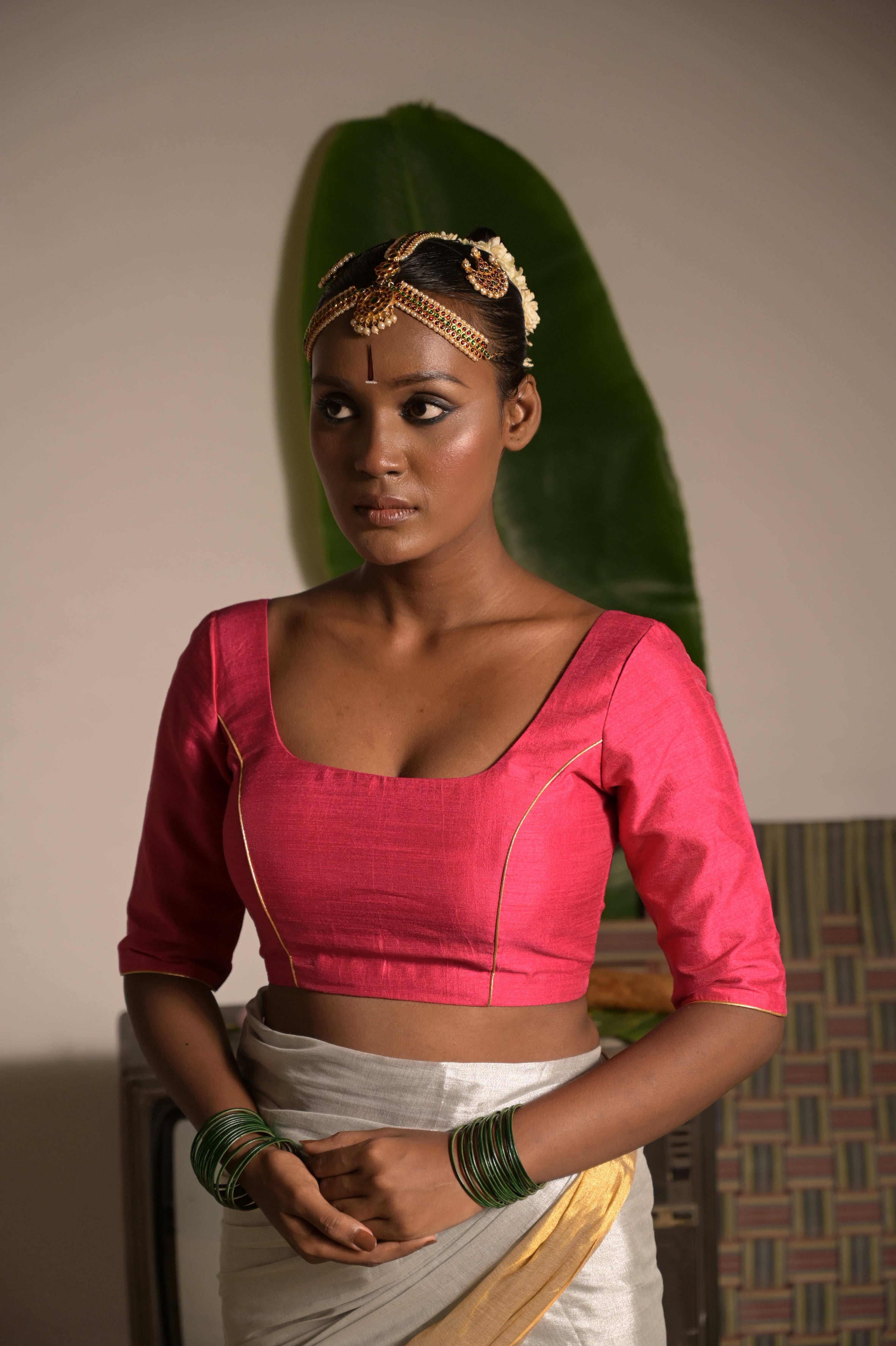 Gulab rang I Dark Pink Silk Blouse with square neckline