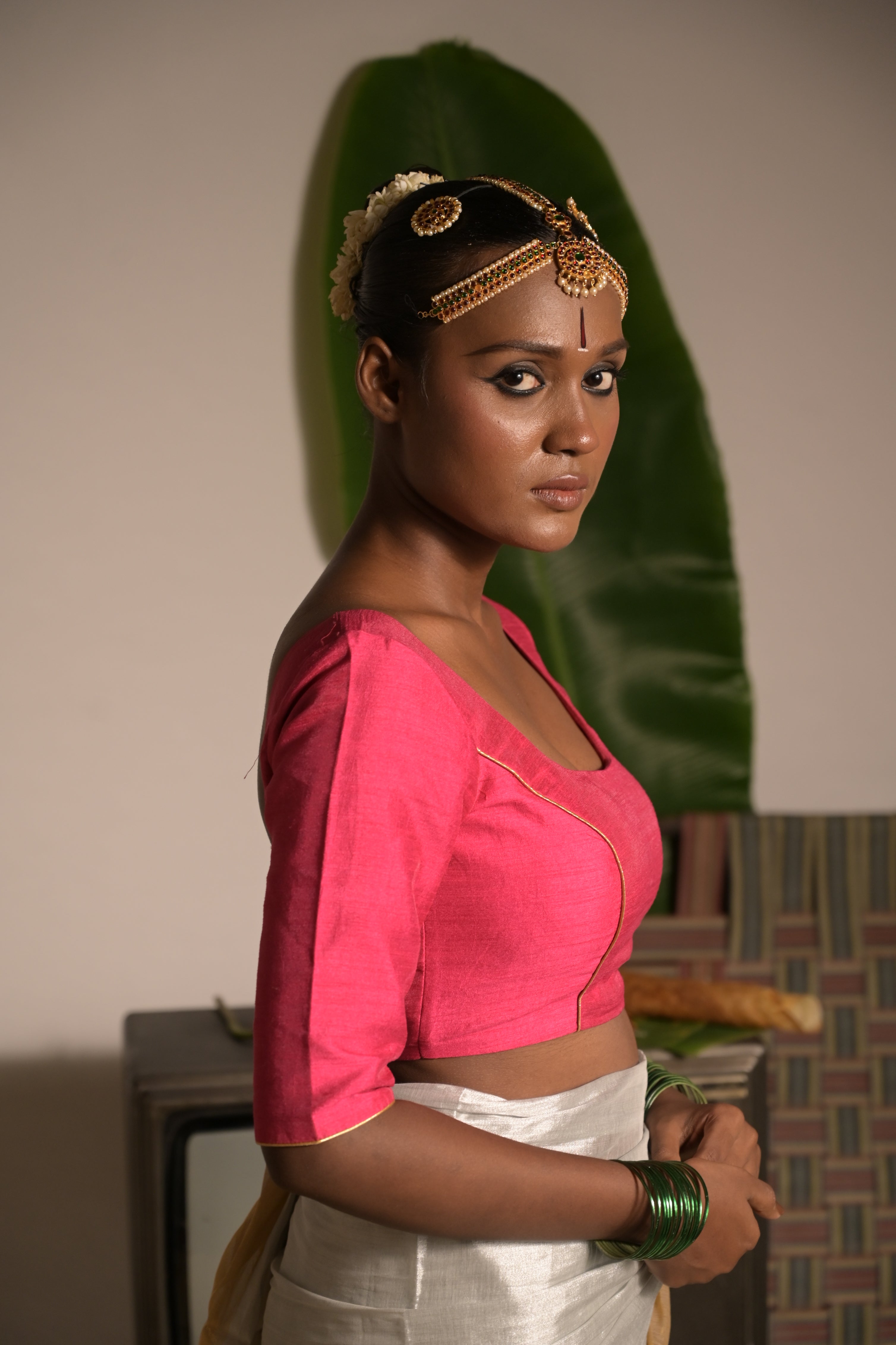 Gulab rang I Dark Pink Silk Blouse with square neckline