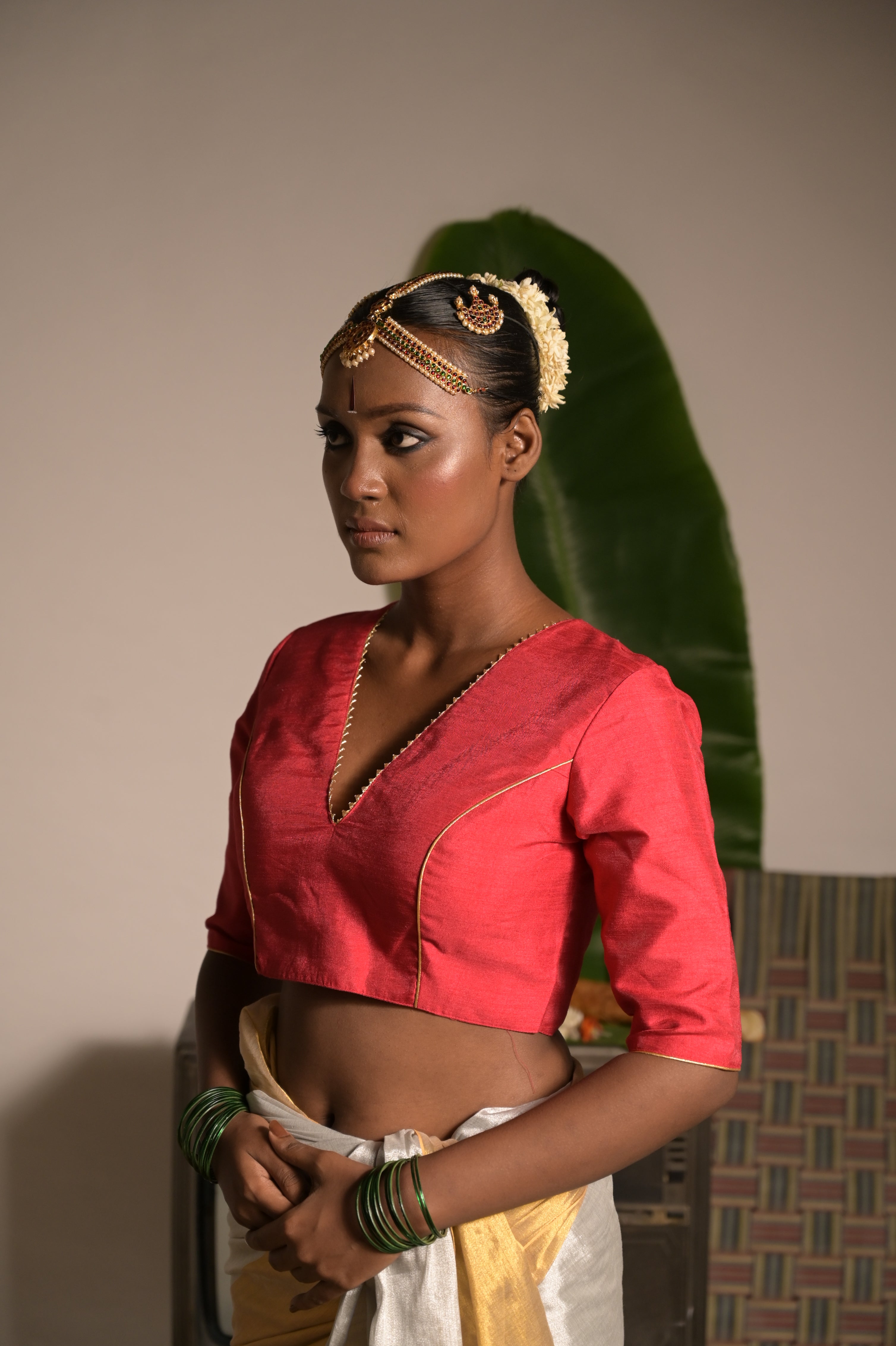 Mehal I Pink Silk Blouse with V neckline