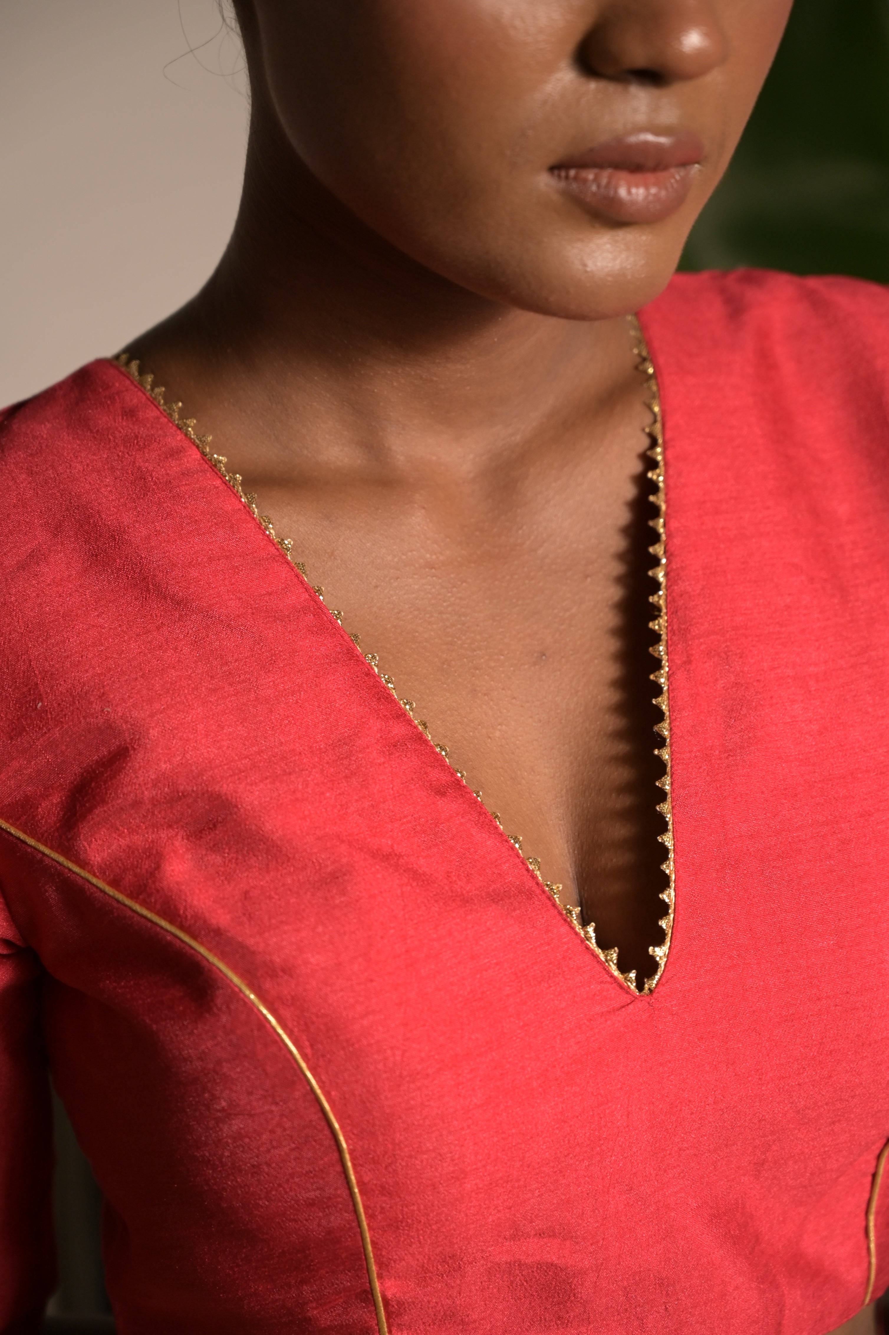 Mehal I Pink Silk Blouse with V neckline
