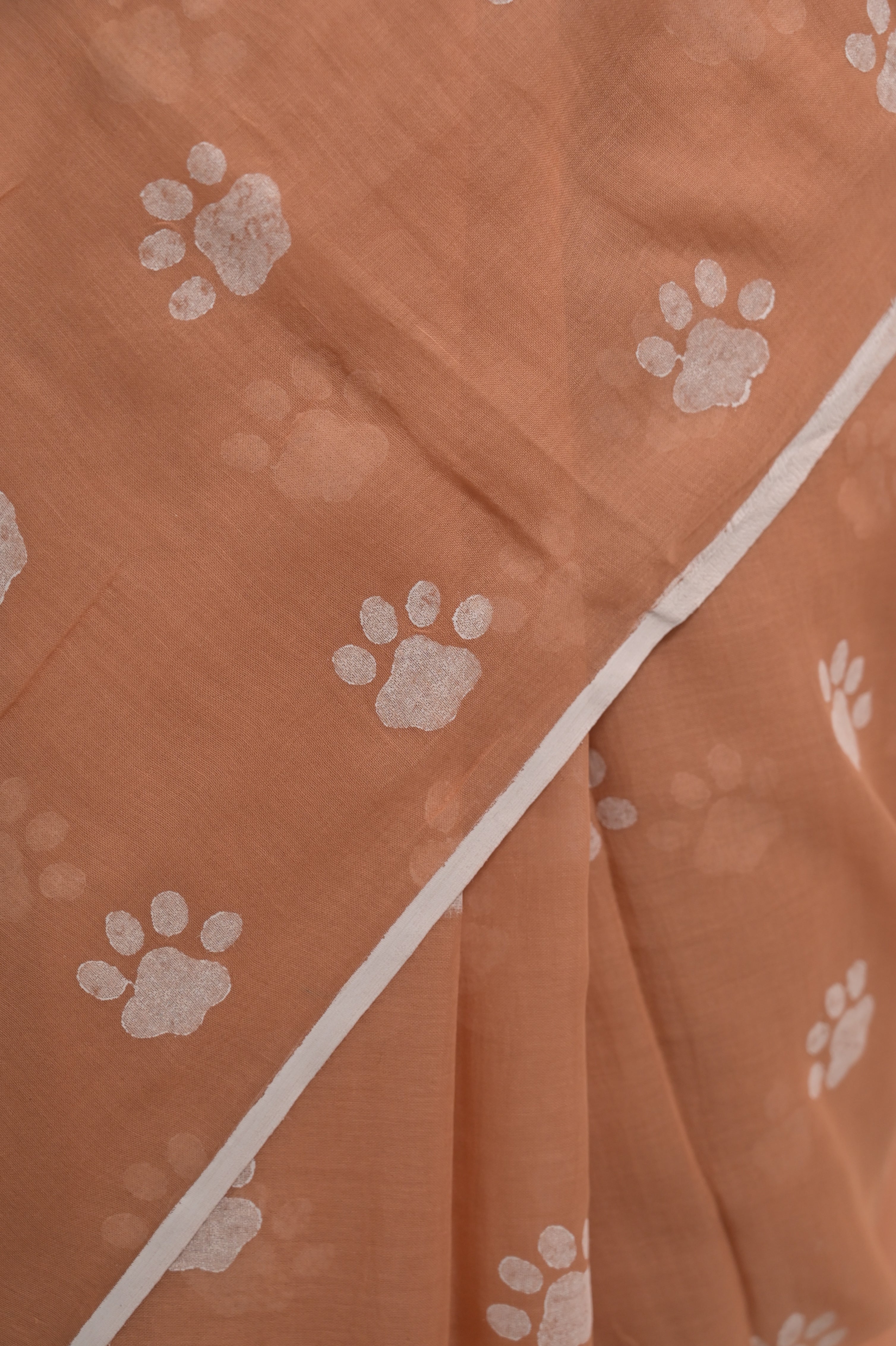 Paw-radise I Mocha Handloom Mul Cotton Saree with Handblock-Printed Paw Motifs