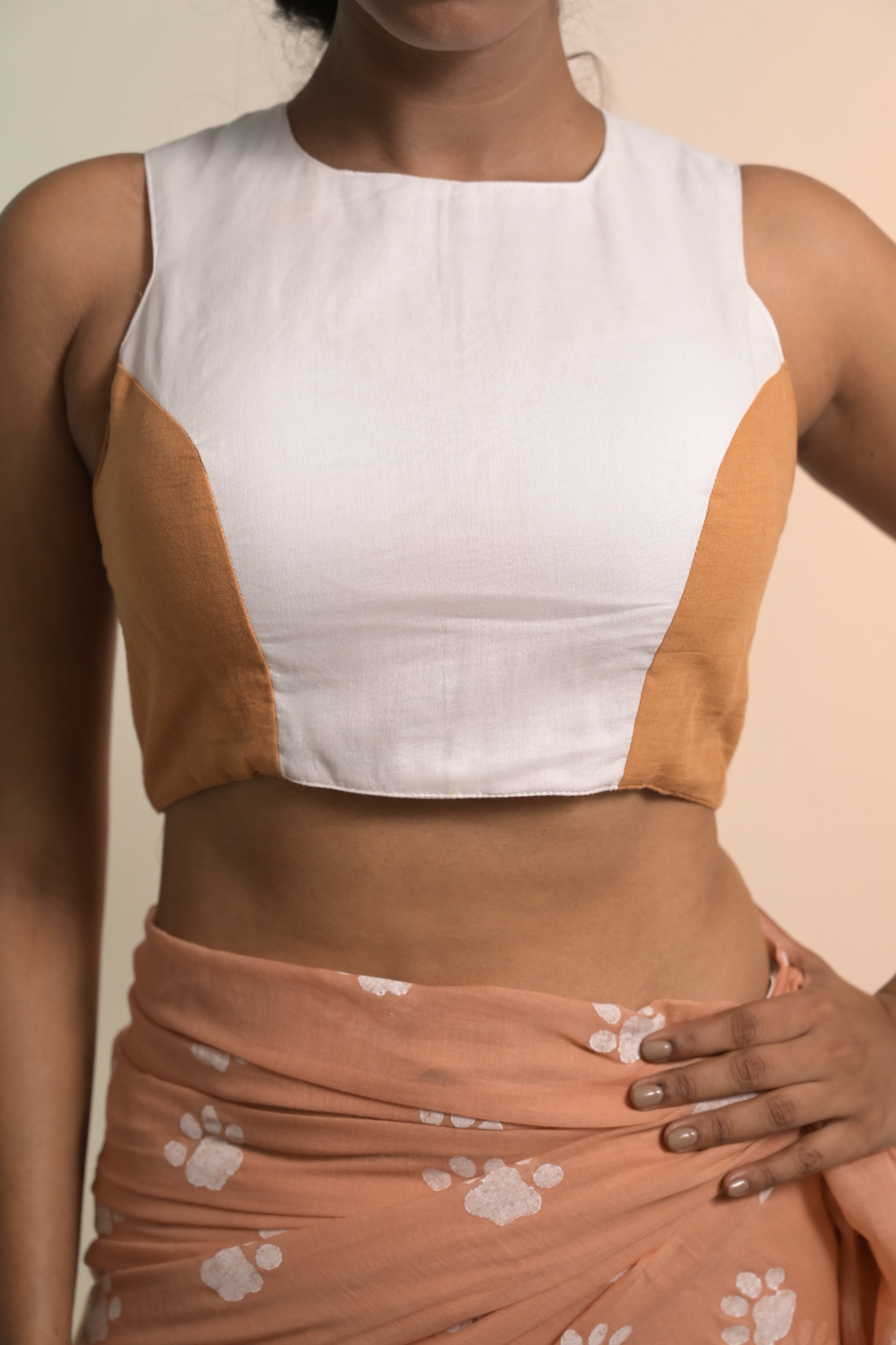 Vinni I White and Brown Dual Colour Handloom Mul Cotton Designer Blouse