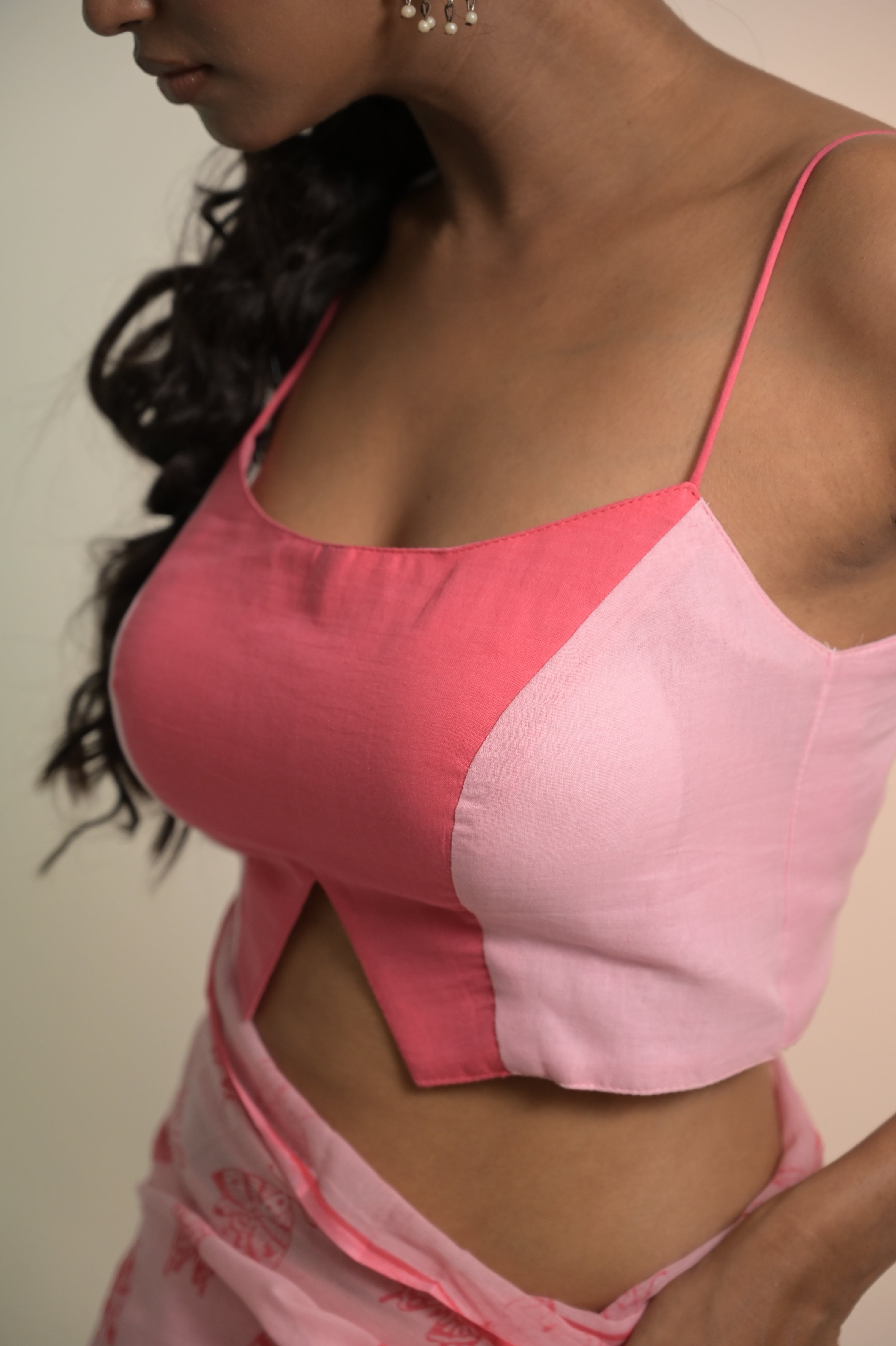 Lily I Pink Handloom Mul Cotton Spaghetti Strap Blouse