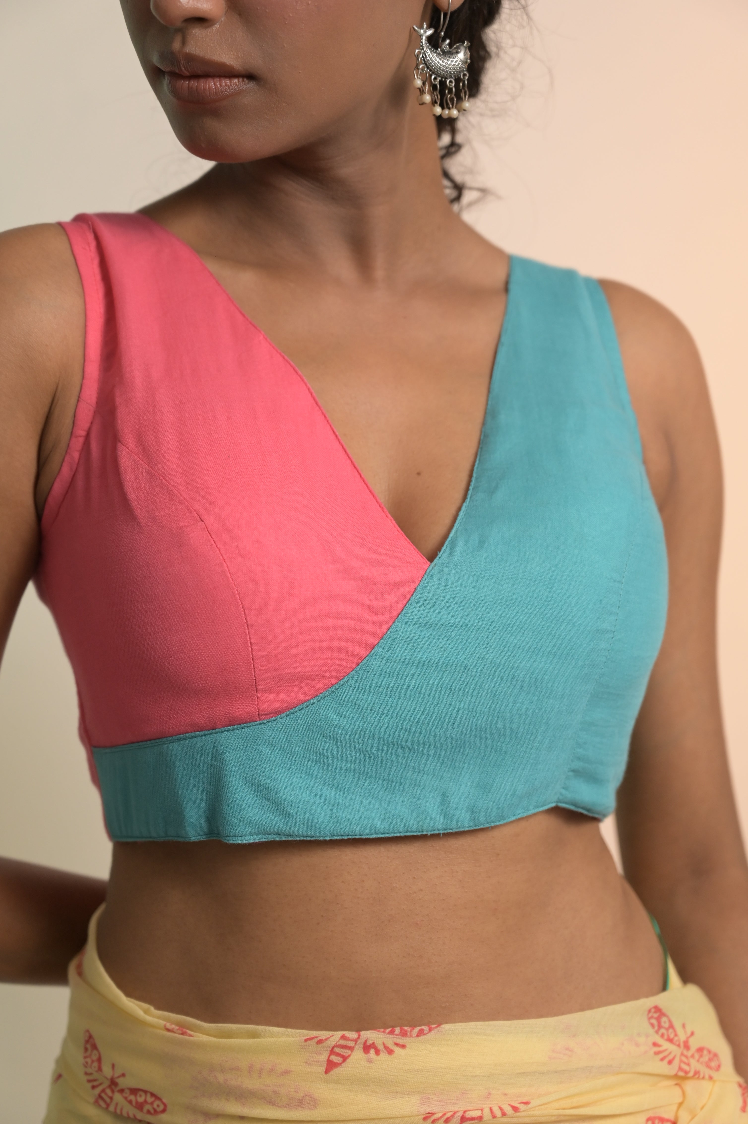 Titli I Light Blue and Pink Dual Colour Handloom Mul Cotton Designer Blouse