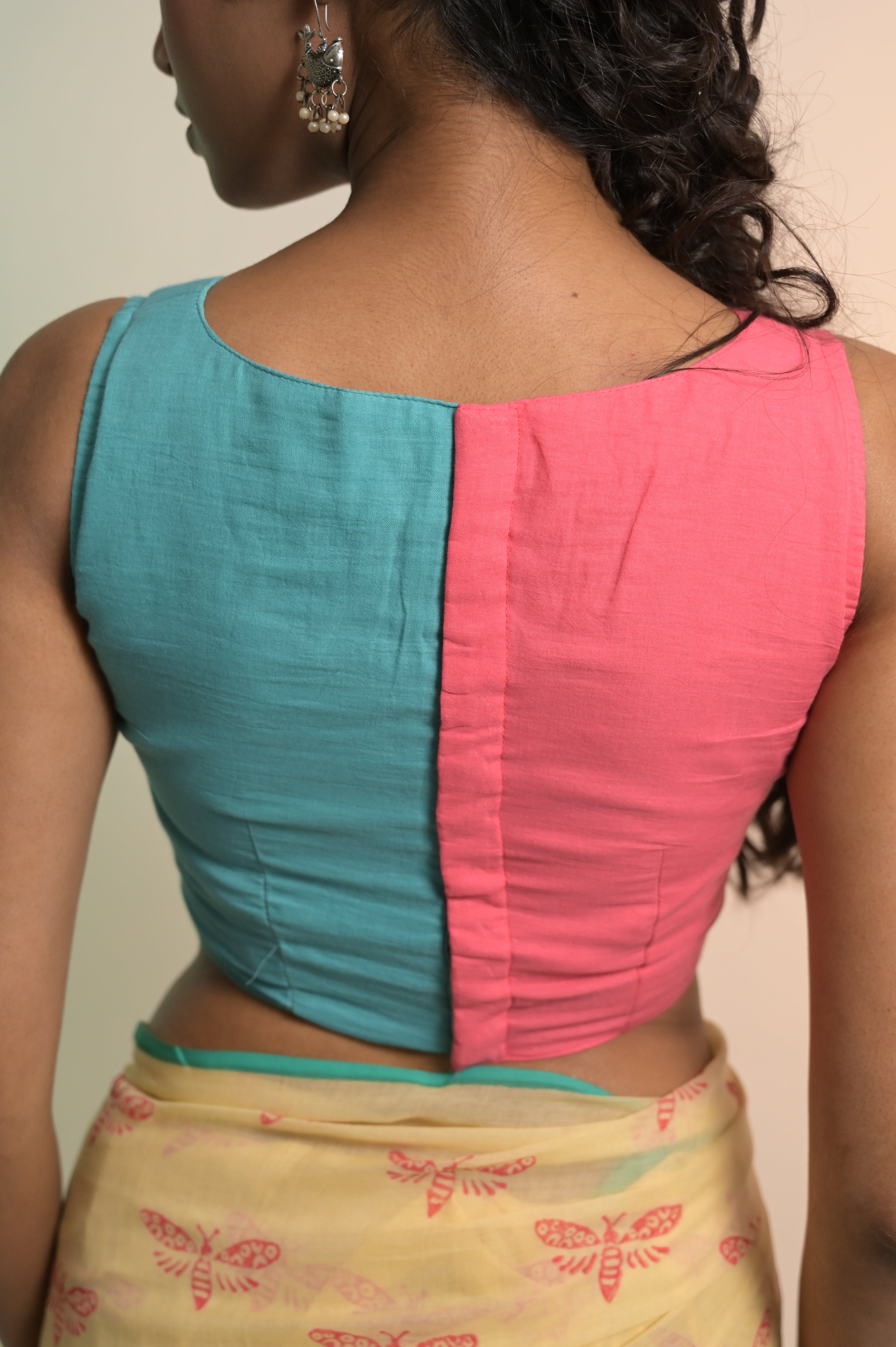 Titli I Light Blue and Pink Dual Colour Handloom Mul Cotton Designer Blouse