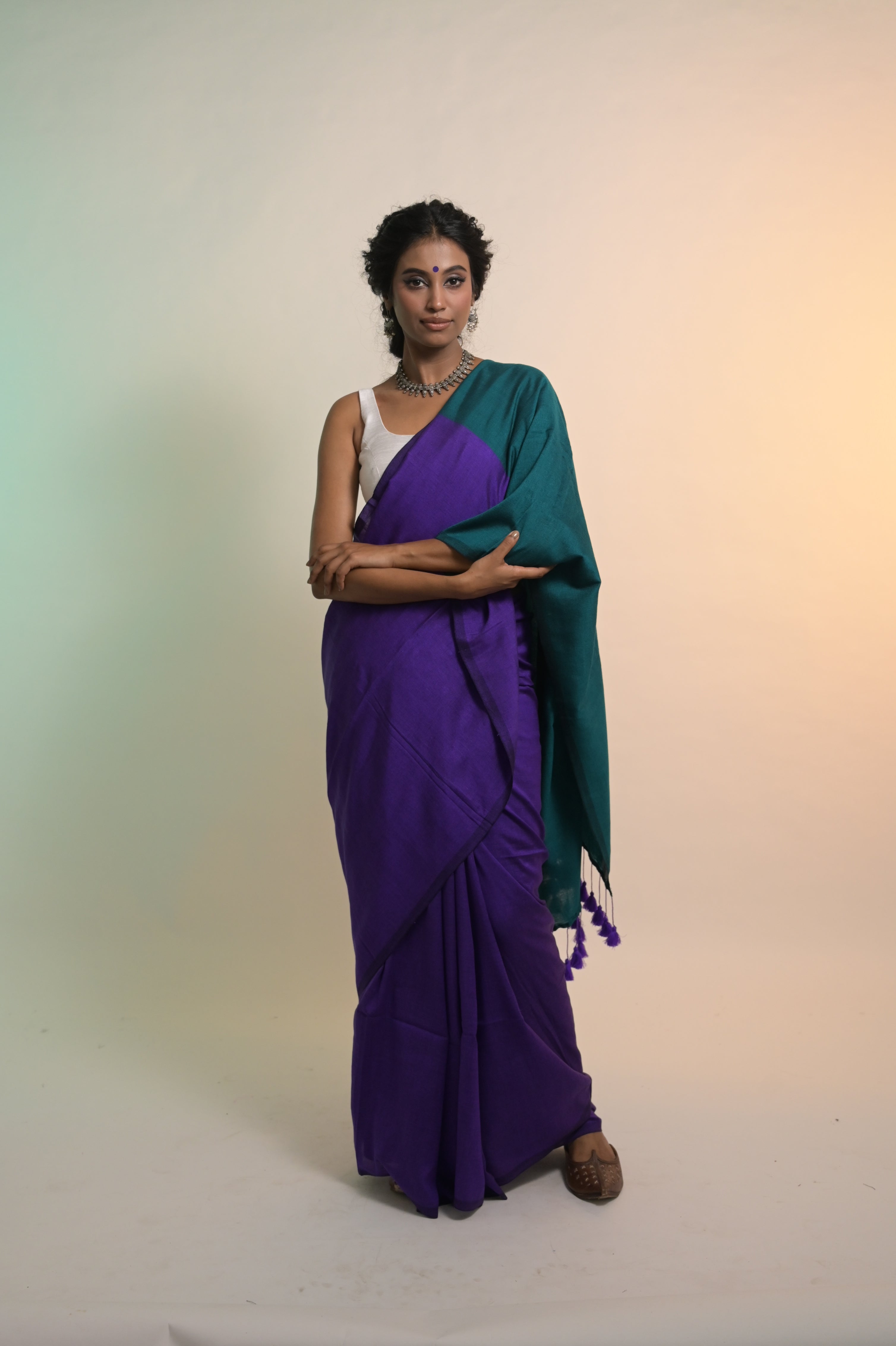 Hawa Hawai I Purple Handloom Cotton Acrylic Saree