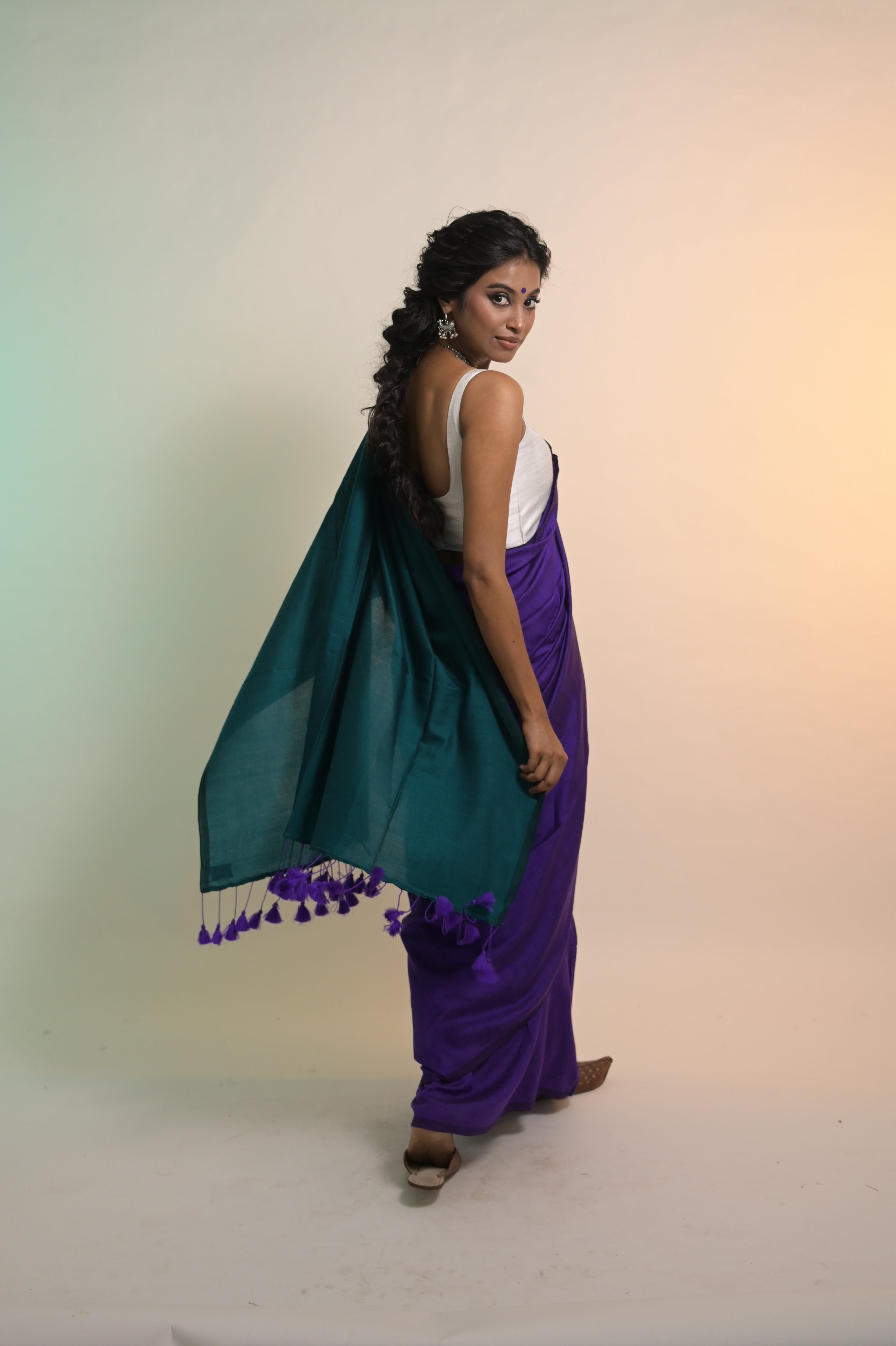 Hawa Hawai I Purple Handloom Cotton Acrylic Saree