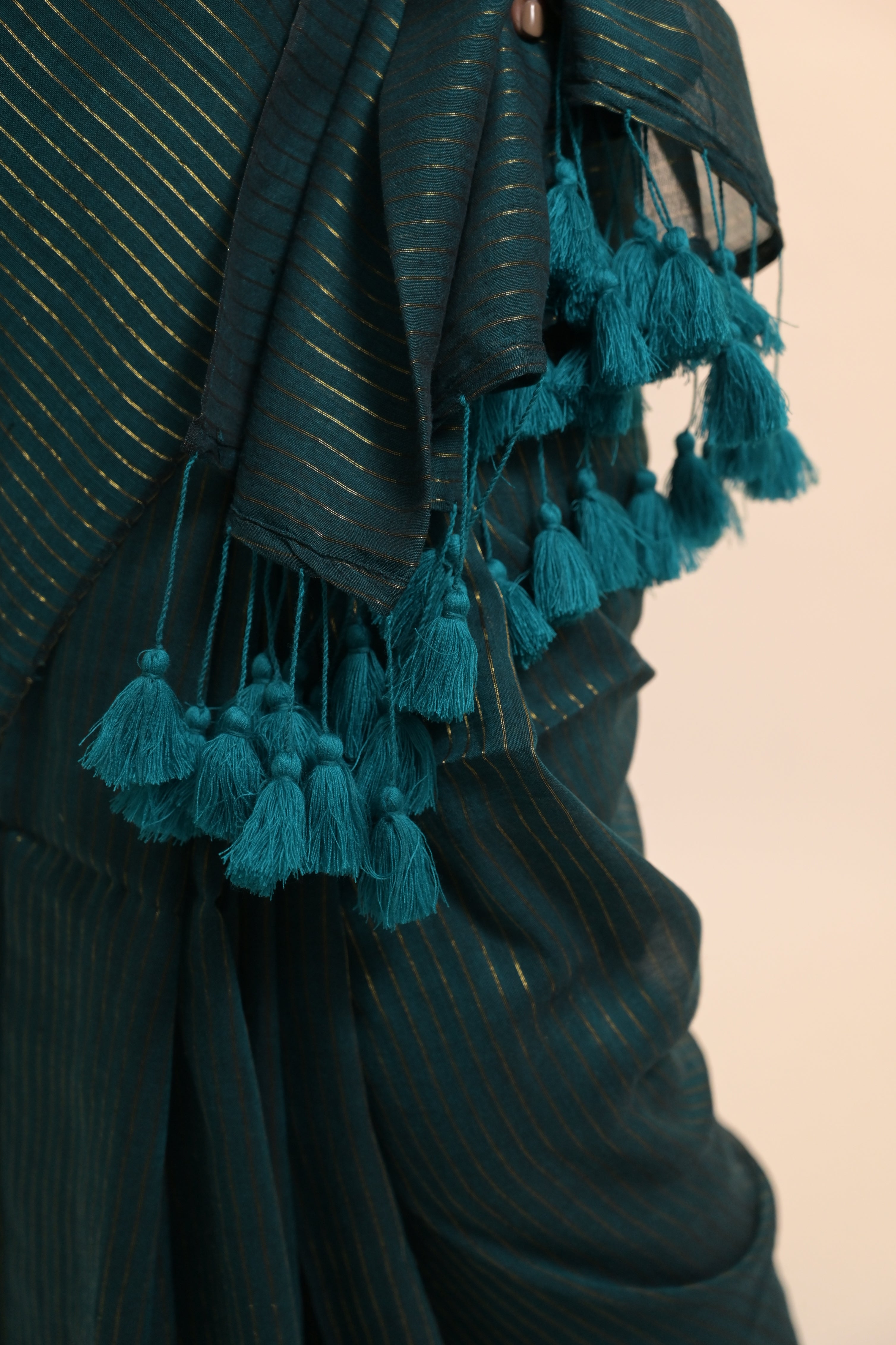 Harit Shringaar I Viridian Green Handloom Mul Cotton Saree with Zari Stripes