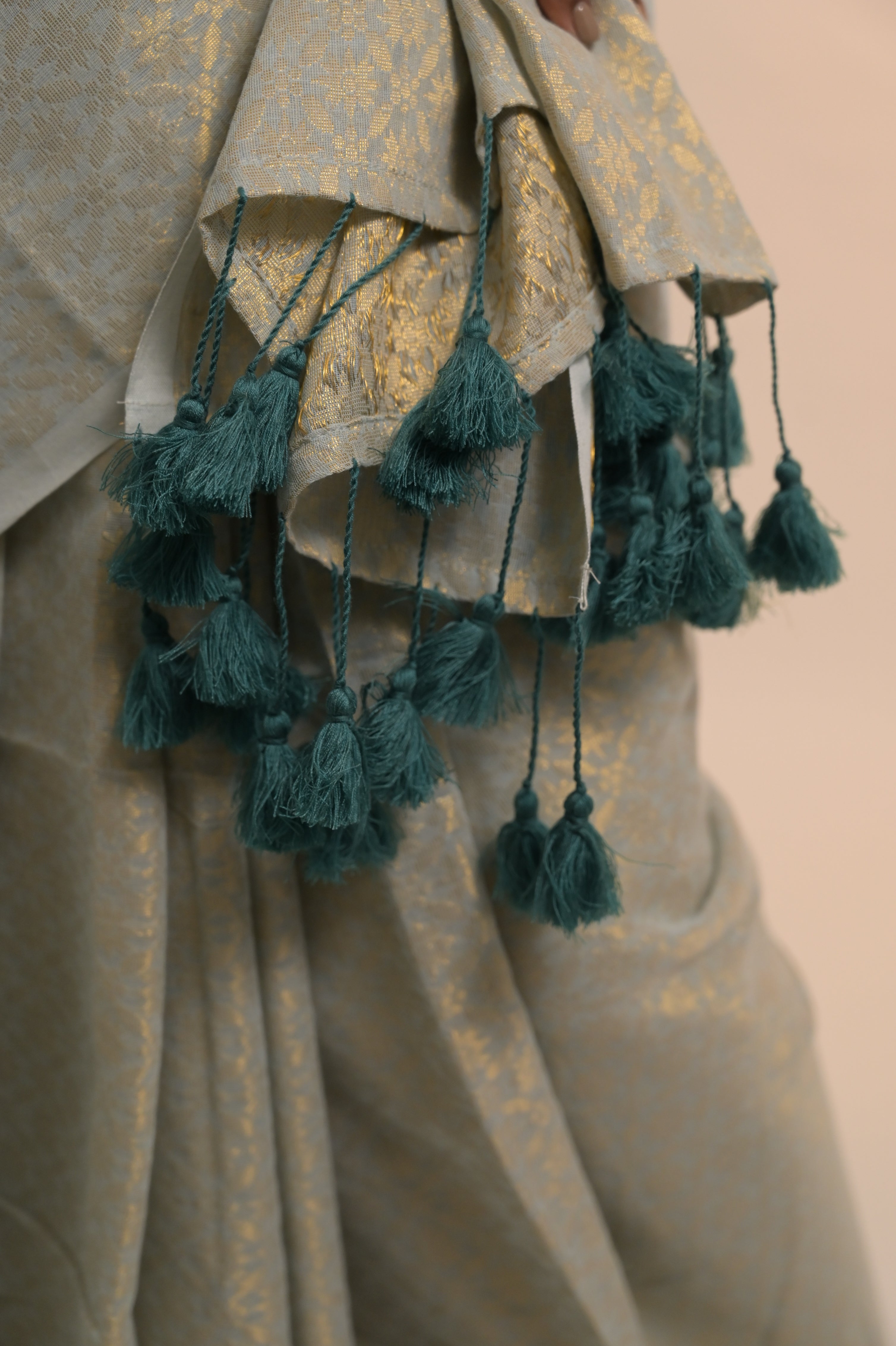 Chandni Leher I Pastel Blue Handloom Cotton Brocade Saree with Tassels