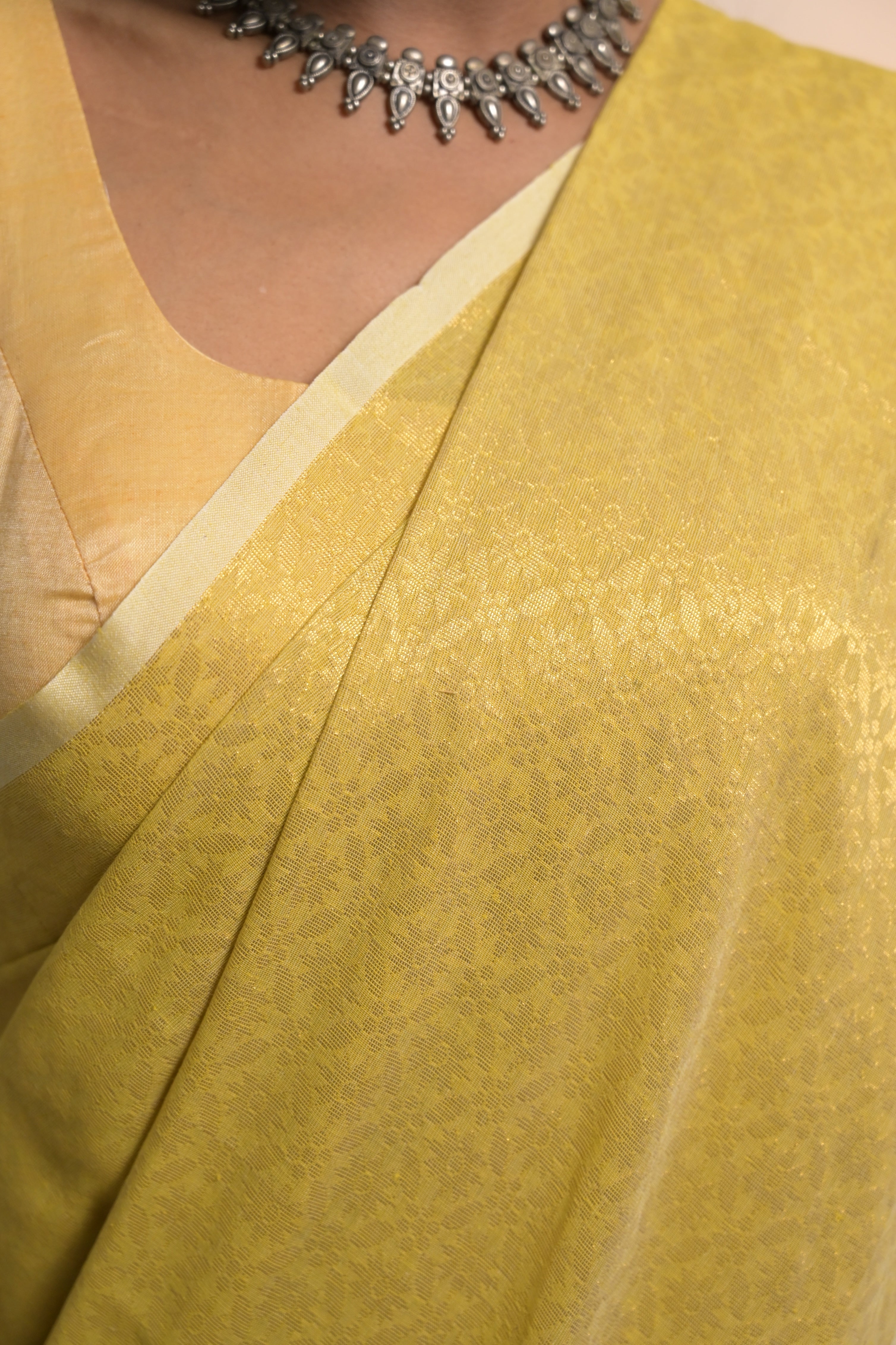 Lime Roshni I Lime Green Handloom Cotton Brocade Saree with Tassels