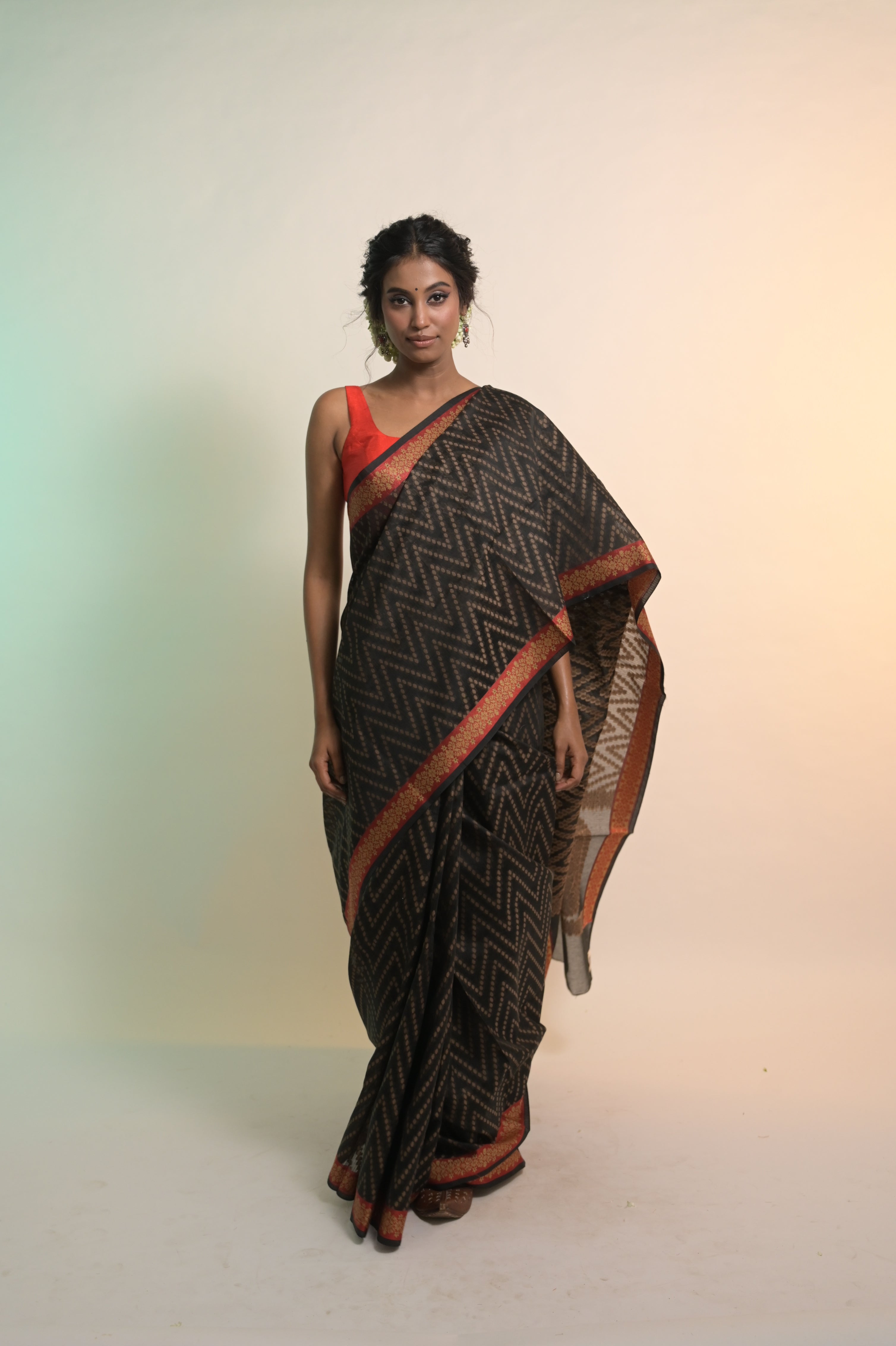 Ruchika I Black Handloom Cotton Bandhni Printed Saree