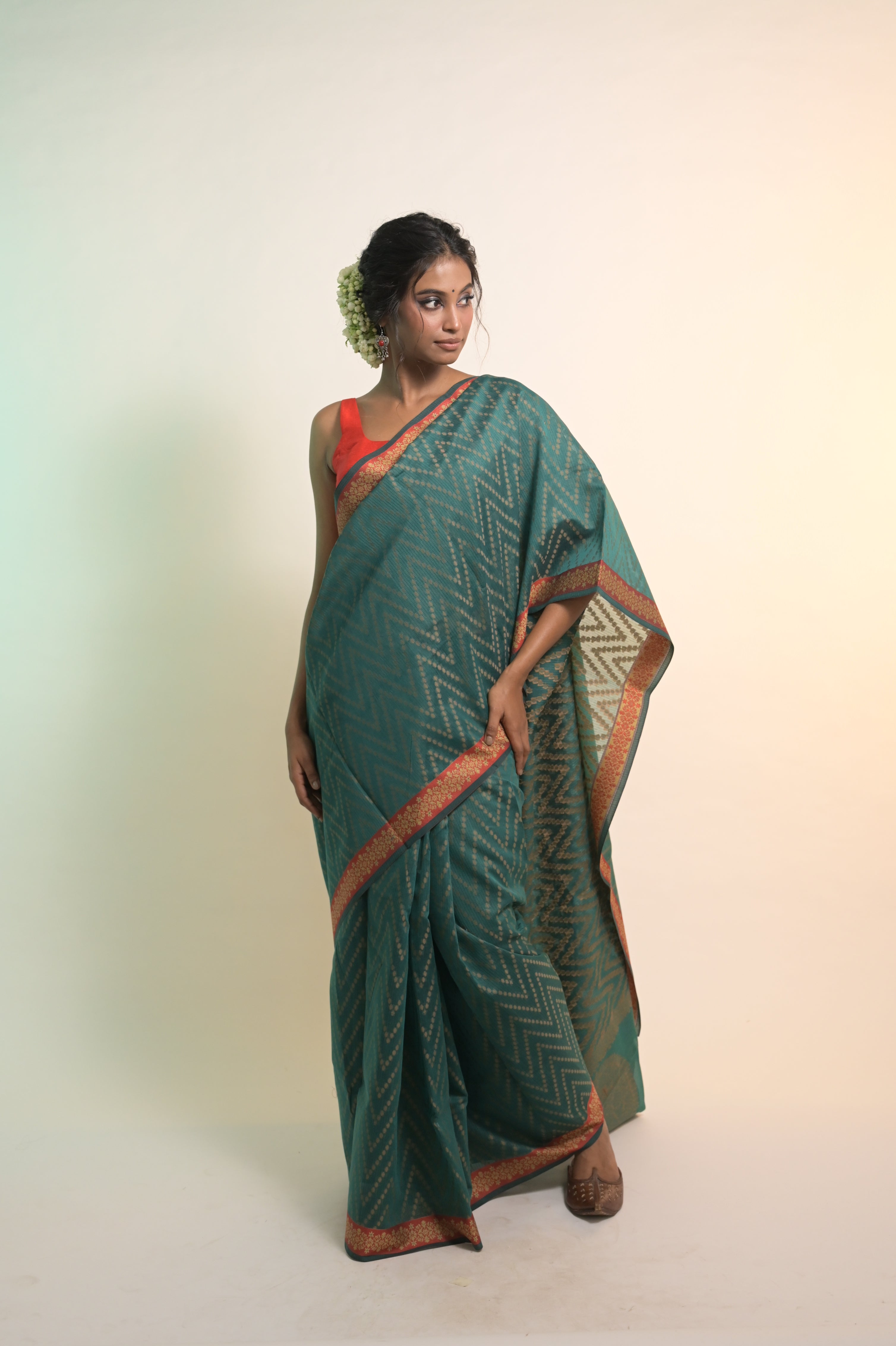 Srishti I Sea Green Handloom Cotton Bandhni Printed Saree