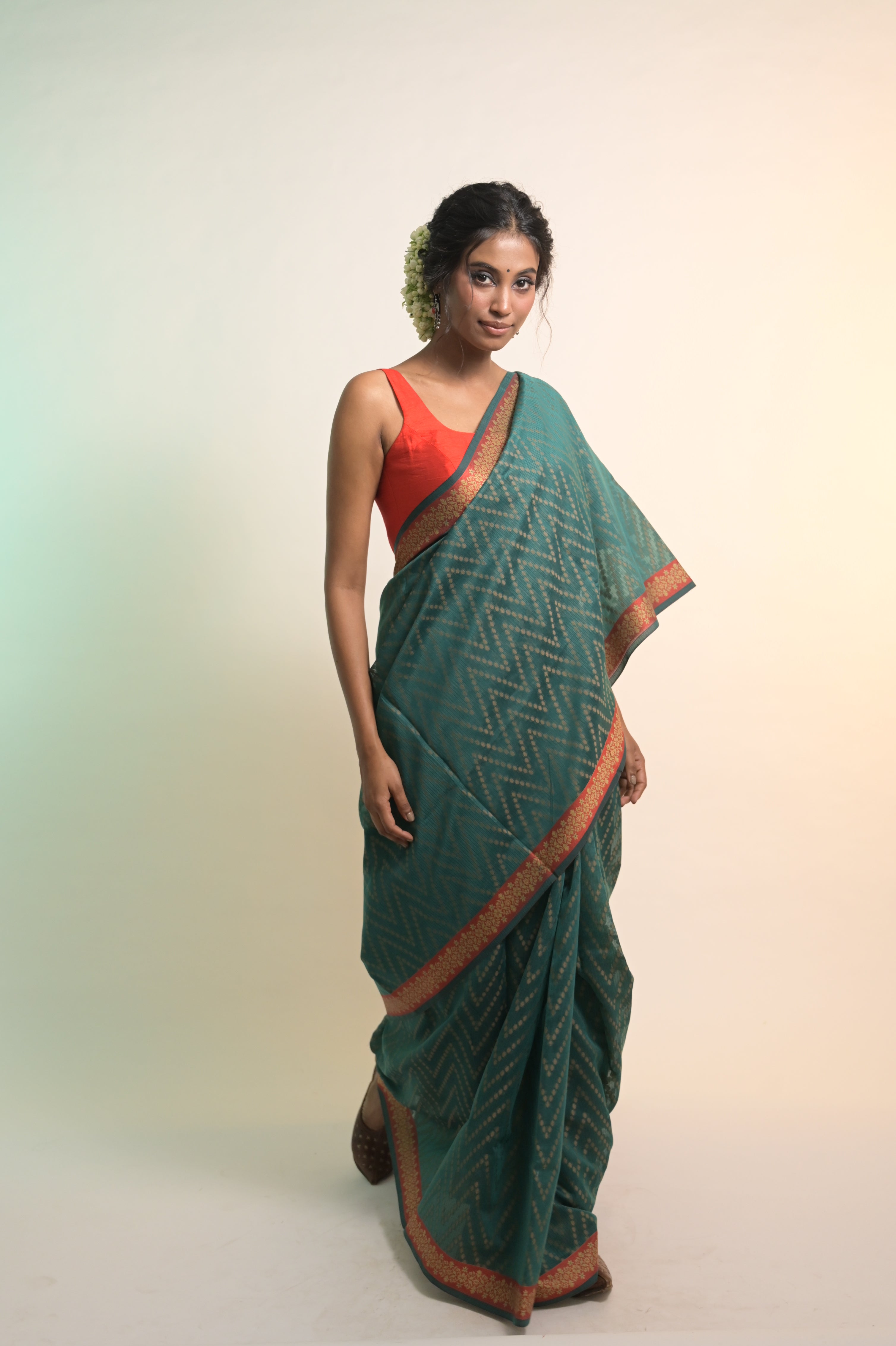 Srishti I Sea Green Handloom Cotton Bandhni Printed Saree
