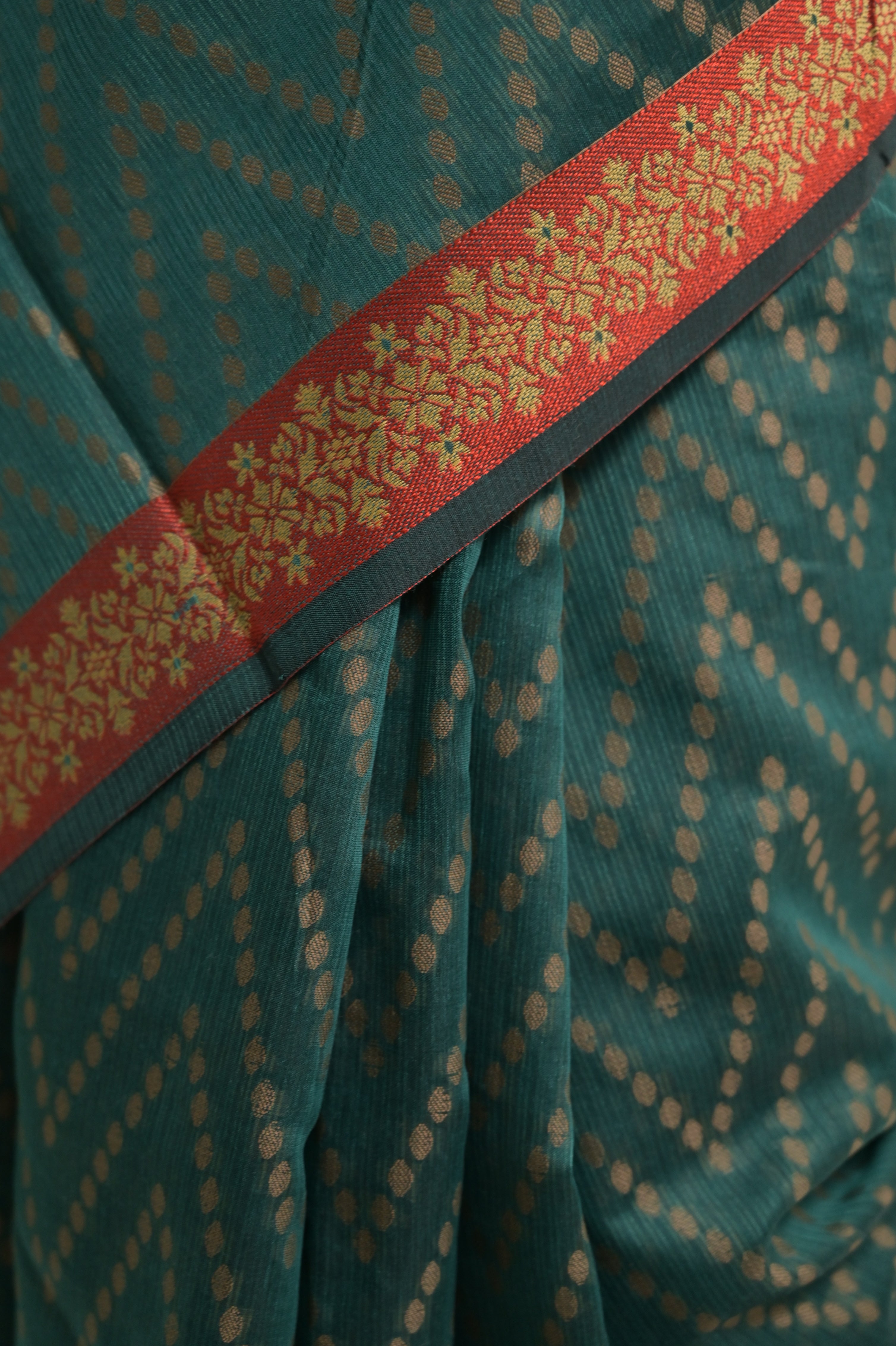 Srishti I Sea Green Handloom Cotton Saree with Floral Banarasi Border