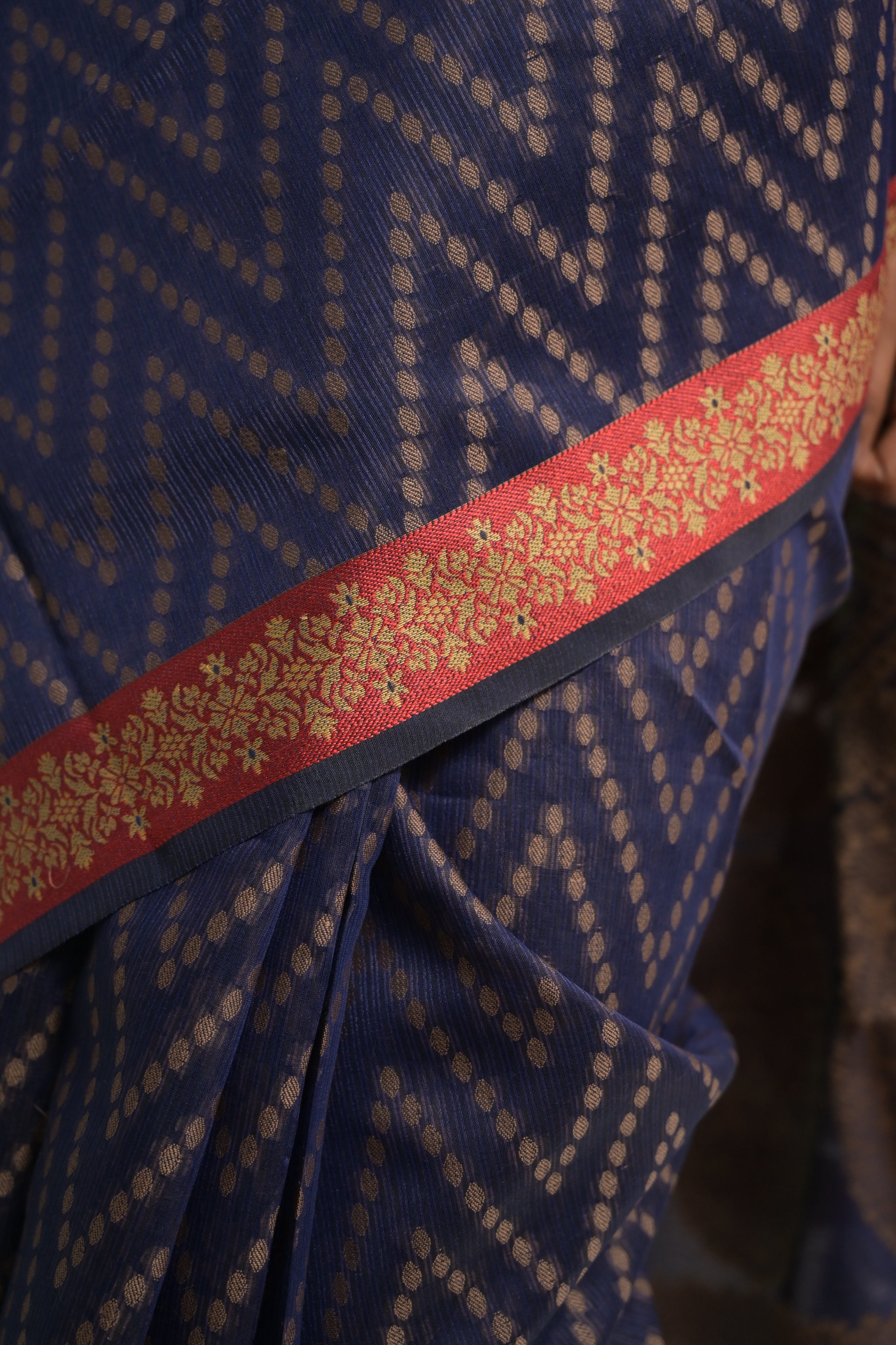 Dhwani I Navy Blue Handloom Cotton Bandhni Printed Saree