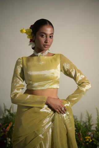 Olive Canopy I Neon Olive Handloom Tissue Blouse
