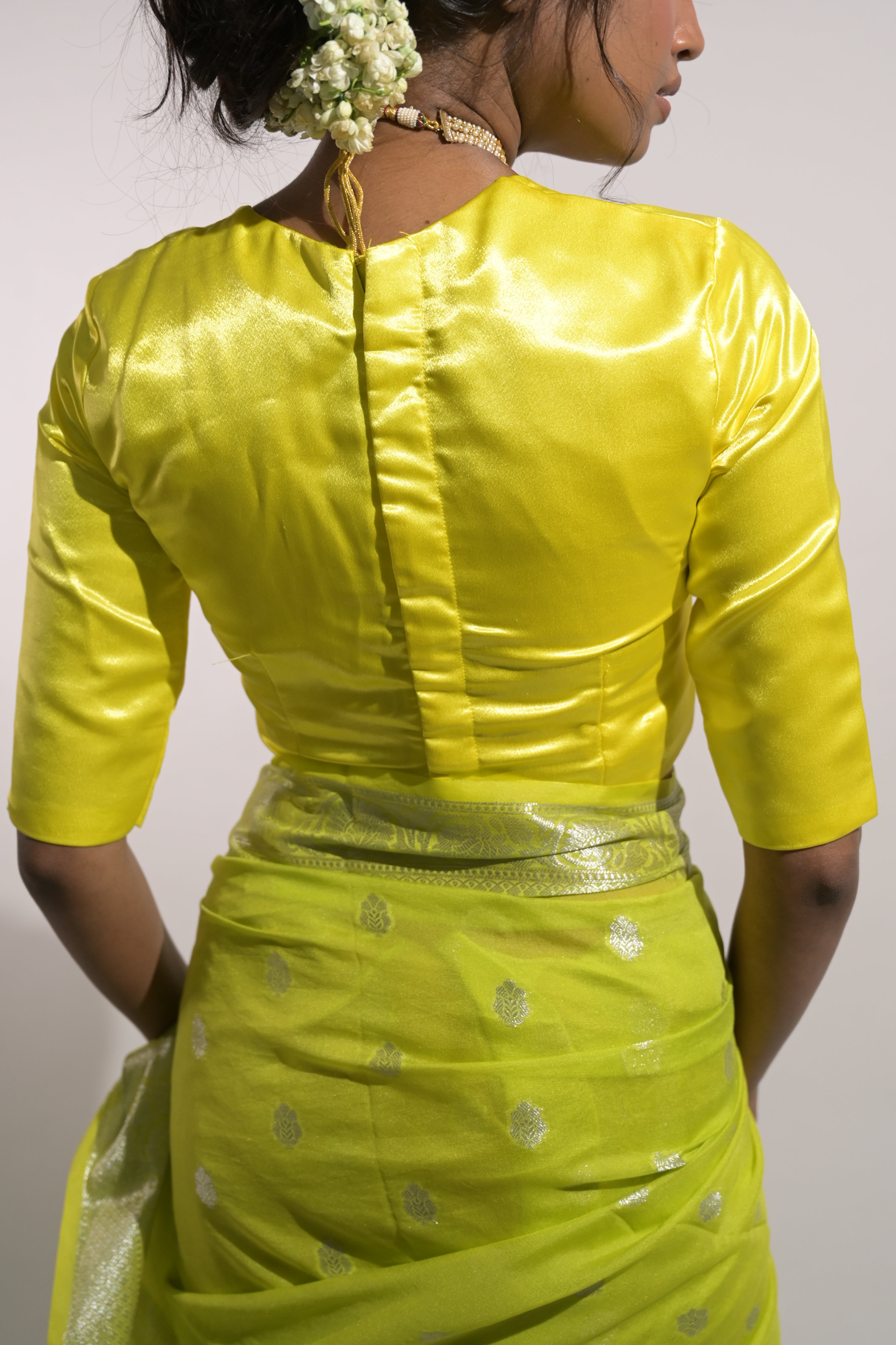 Vriti I Lemon Yellow Satin Silk Blouse with Sweet-Heart Neckline