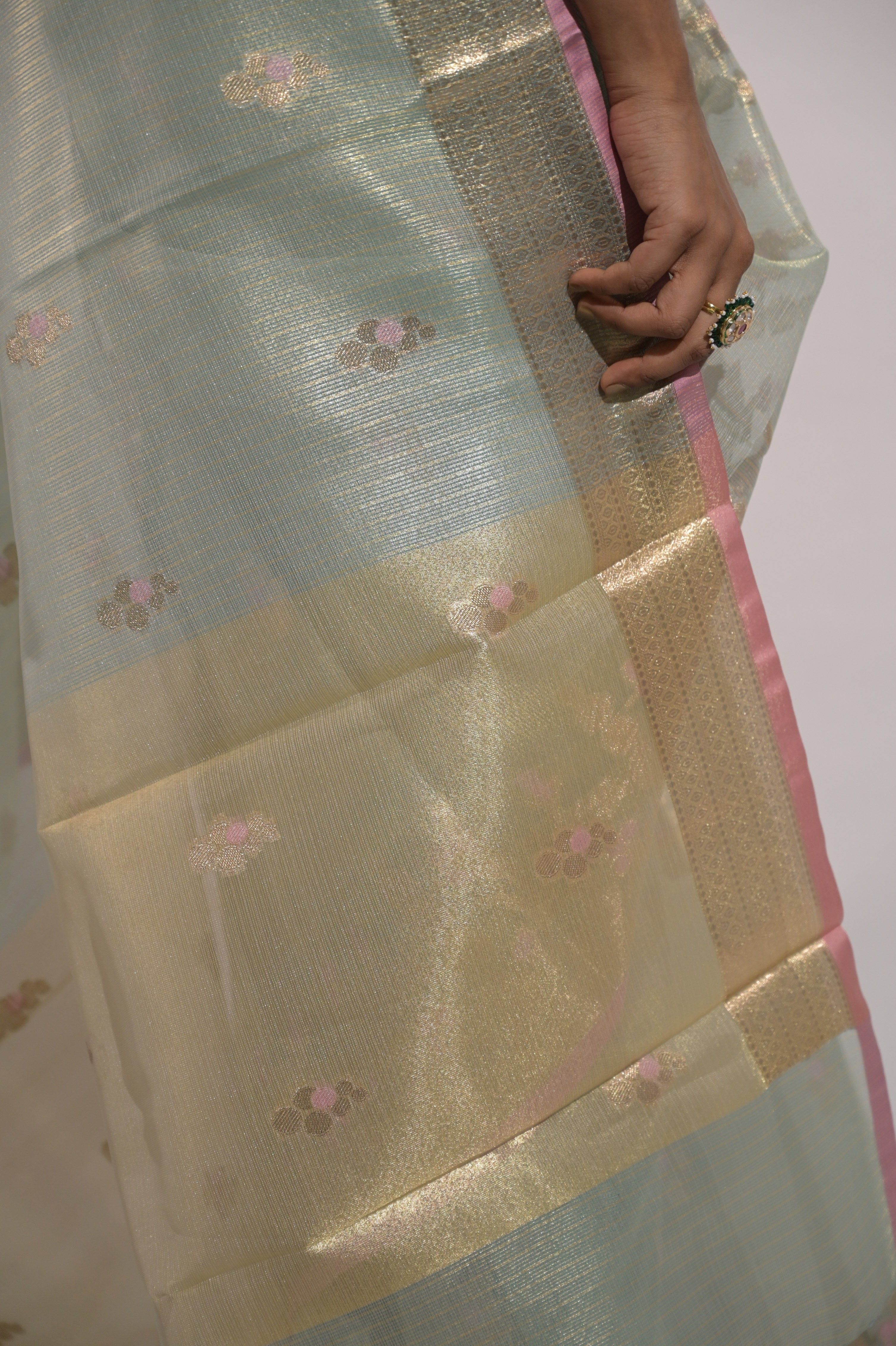 Tushara I Pastel Blue Handloom Tissue Kota Banarasi Saree