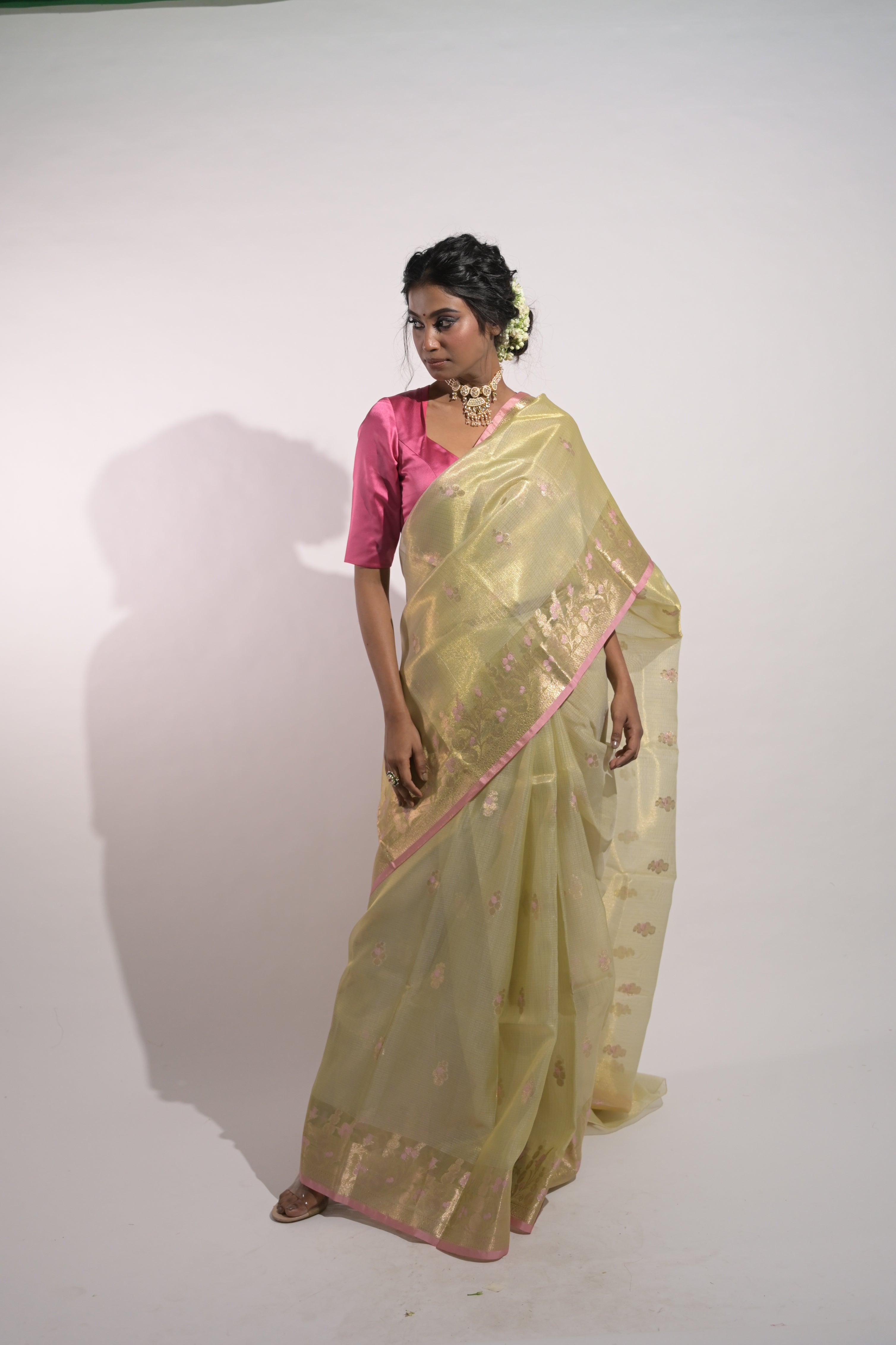 Aaranya I Pastel Green Handloom Tissue Kota Banarasi Saree