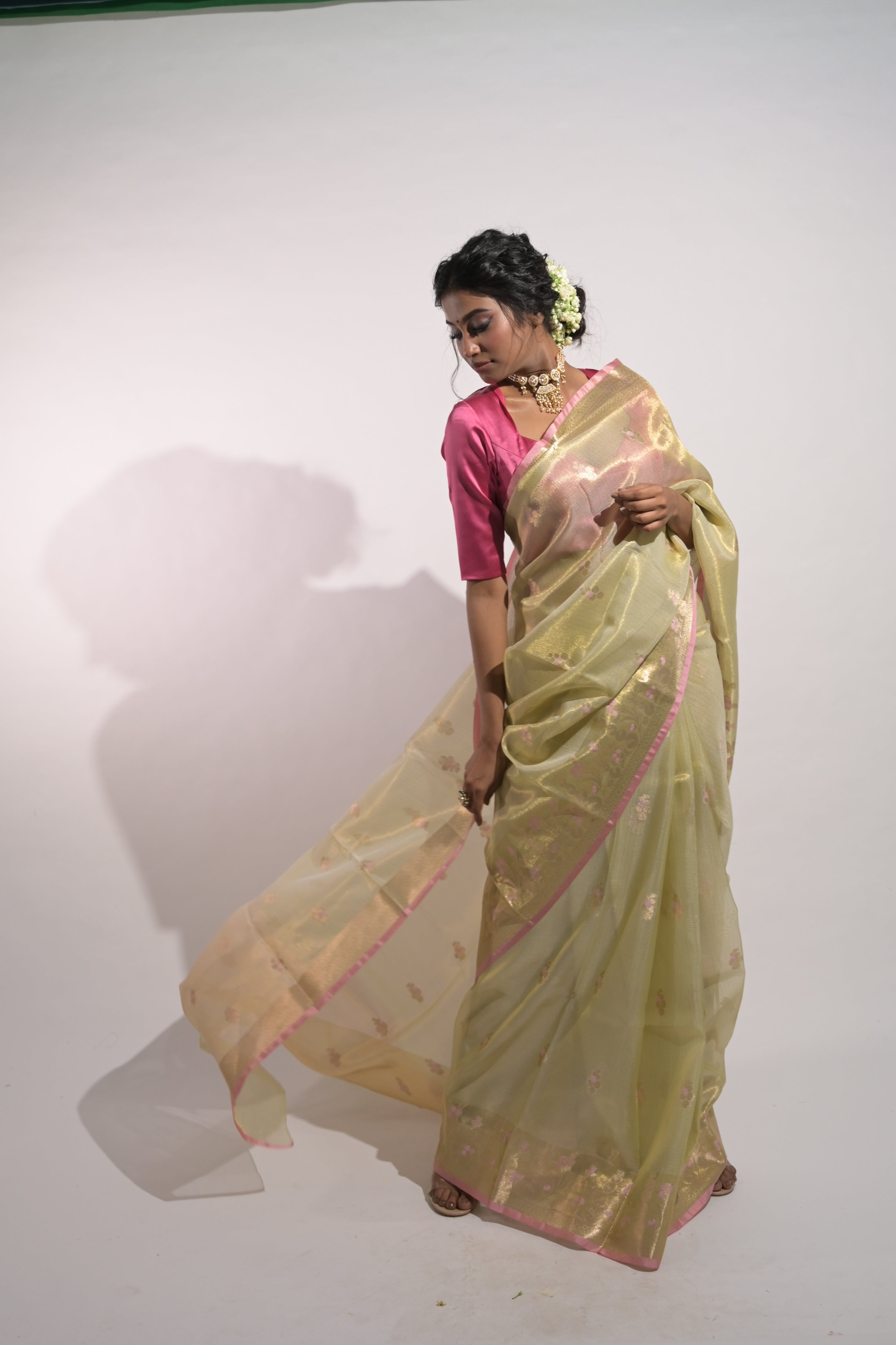 Aaranya I Pastel Green Handloom Tissue Kota Banarasi Saree