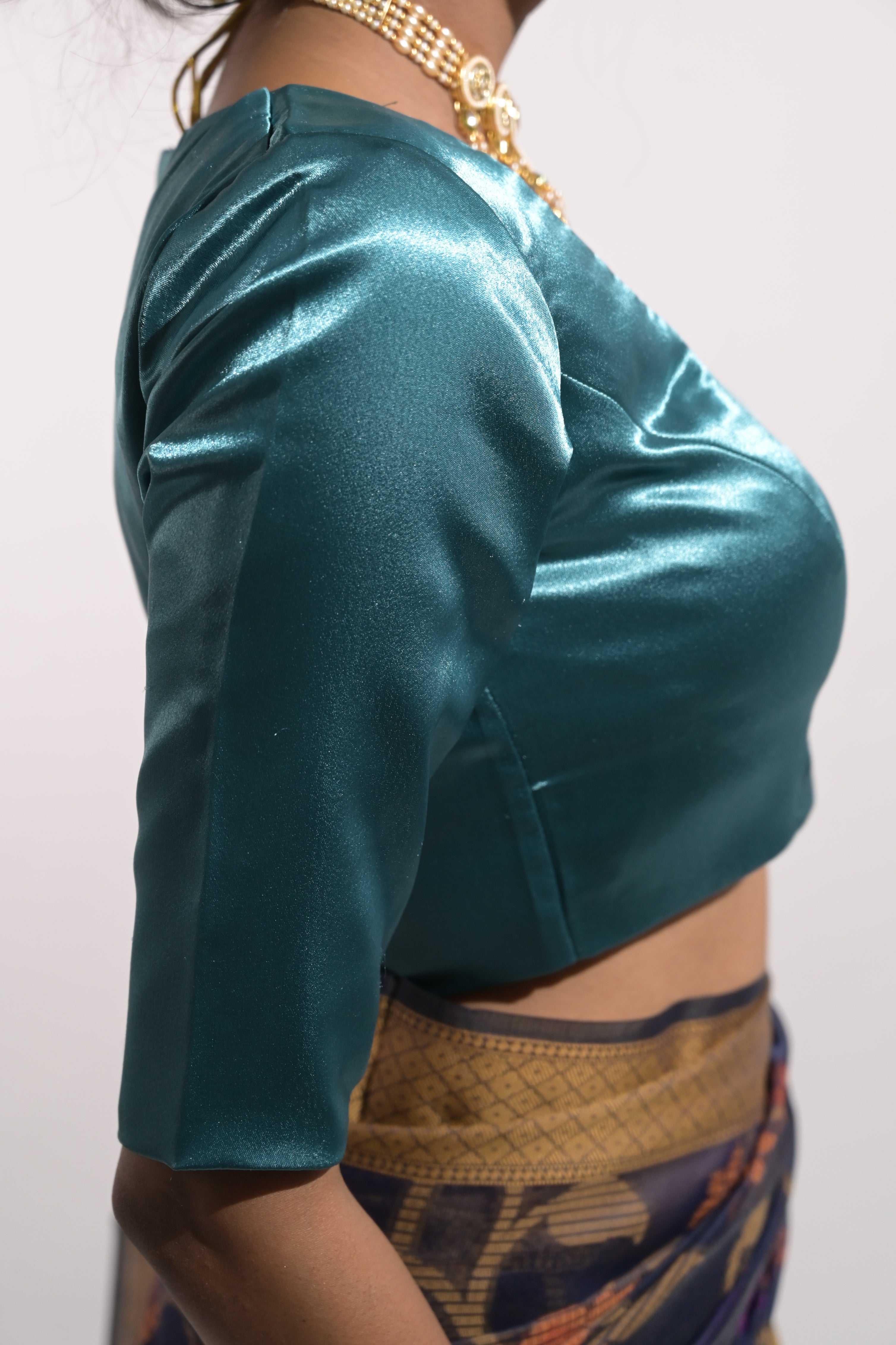 Anvi I Sea Green Satin Silk Blouse with V Neckline