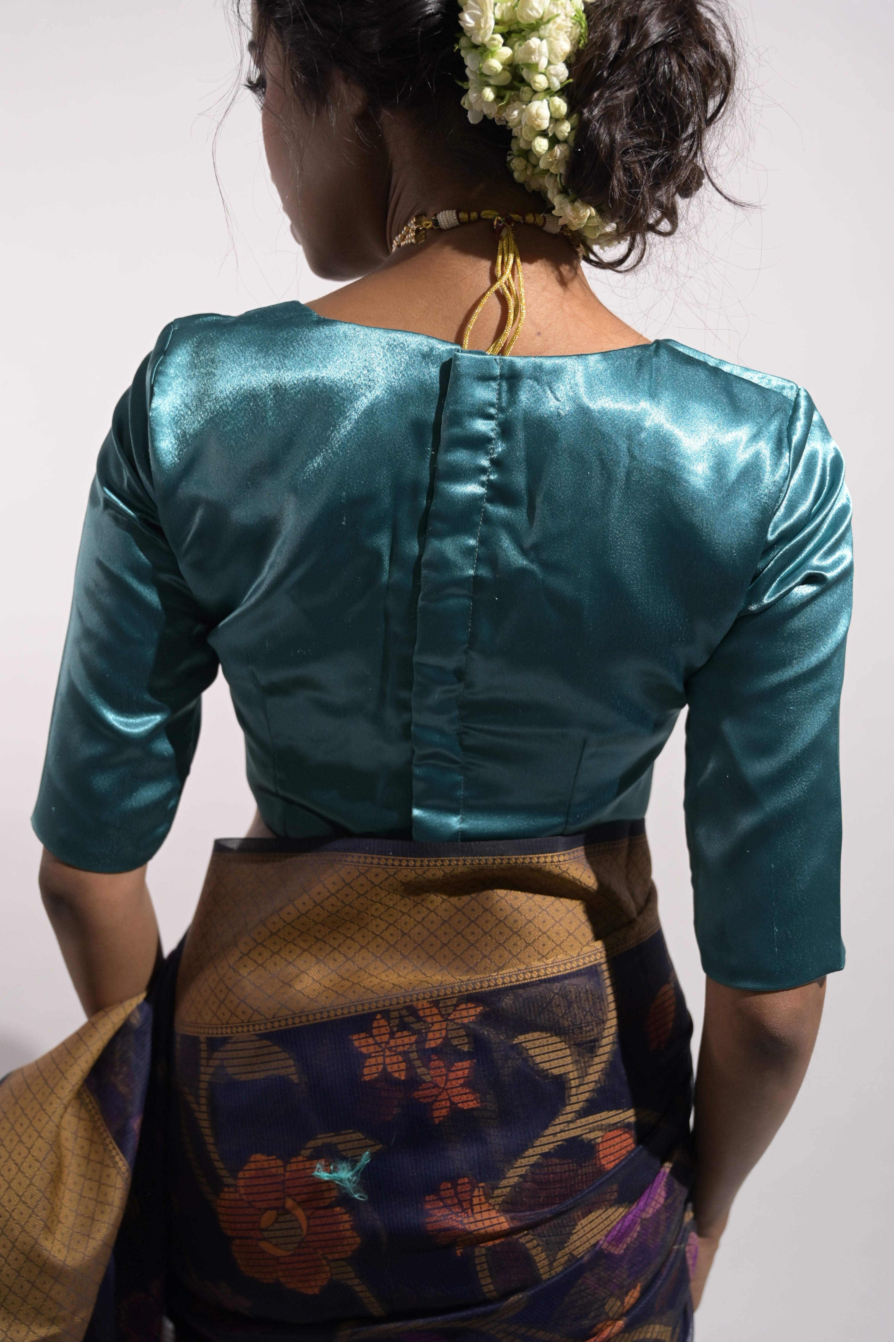 Anvi I Sea Green Satin Silk Blouse with V Neckline