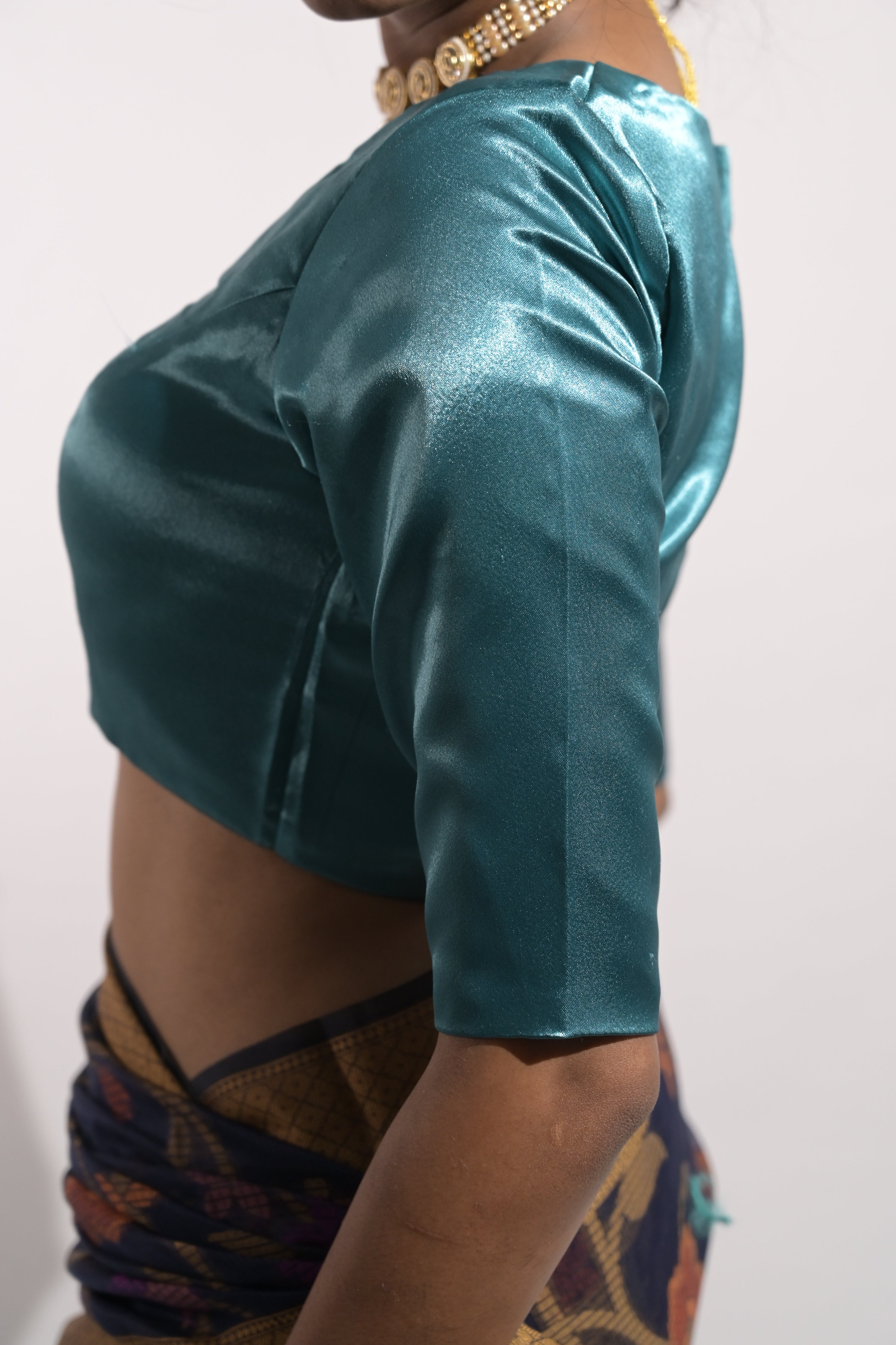 Anvi I Sea Green Satin Silk Blouse with V Neckline