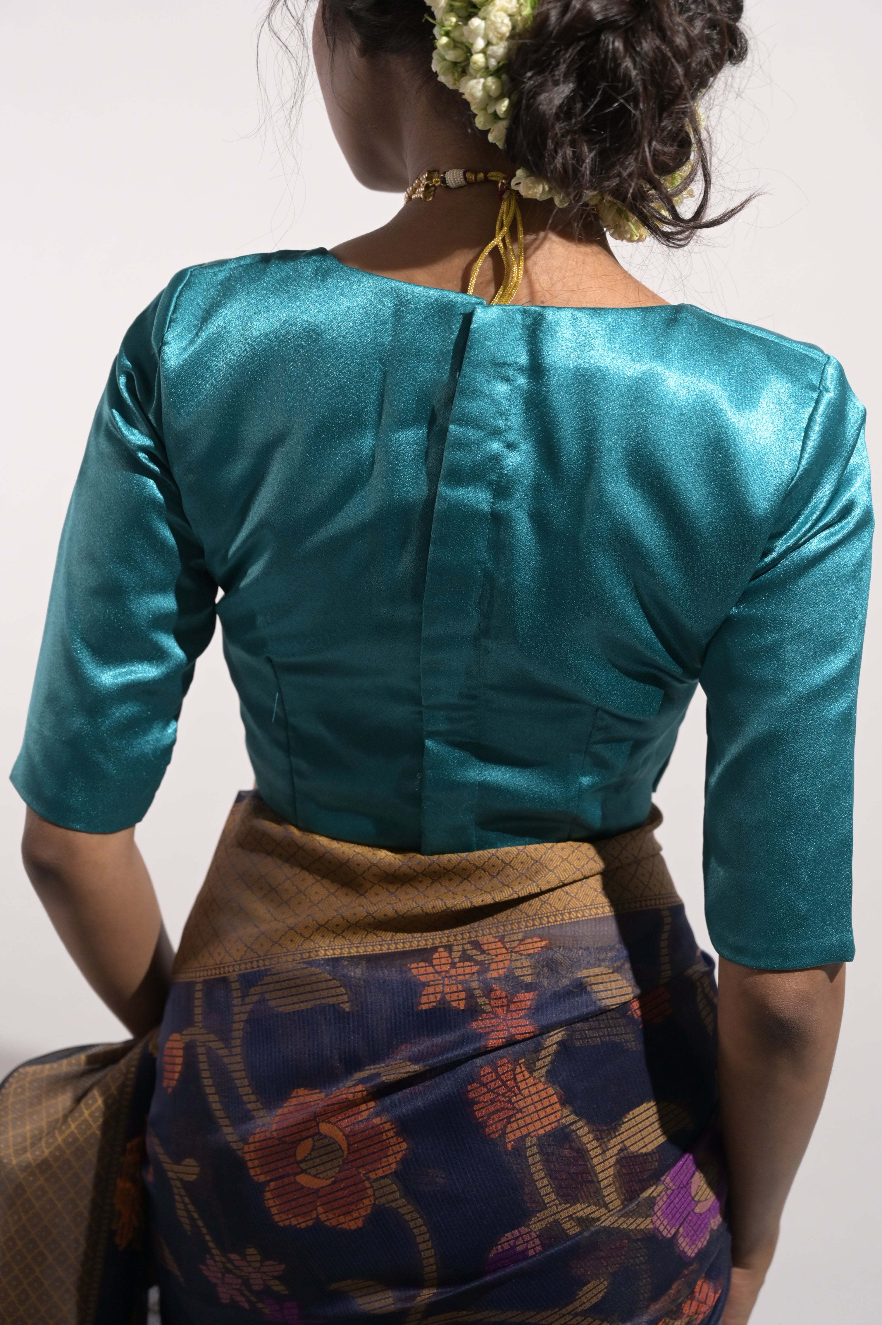 Akruti  I Sea Green Silk Blouse with V Neckline