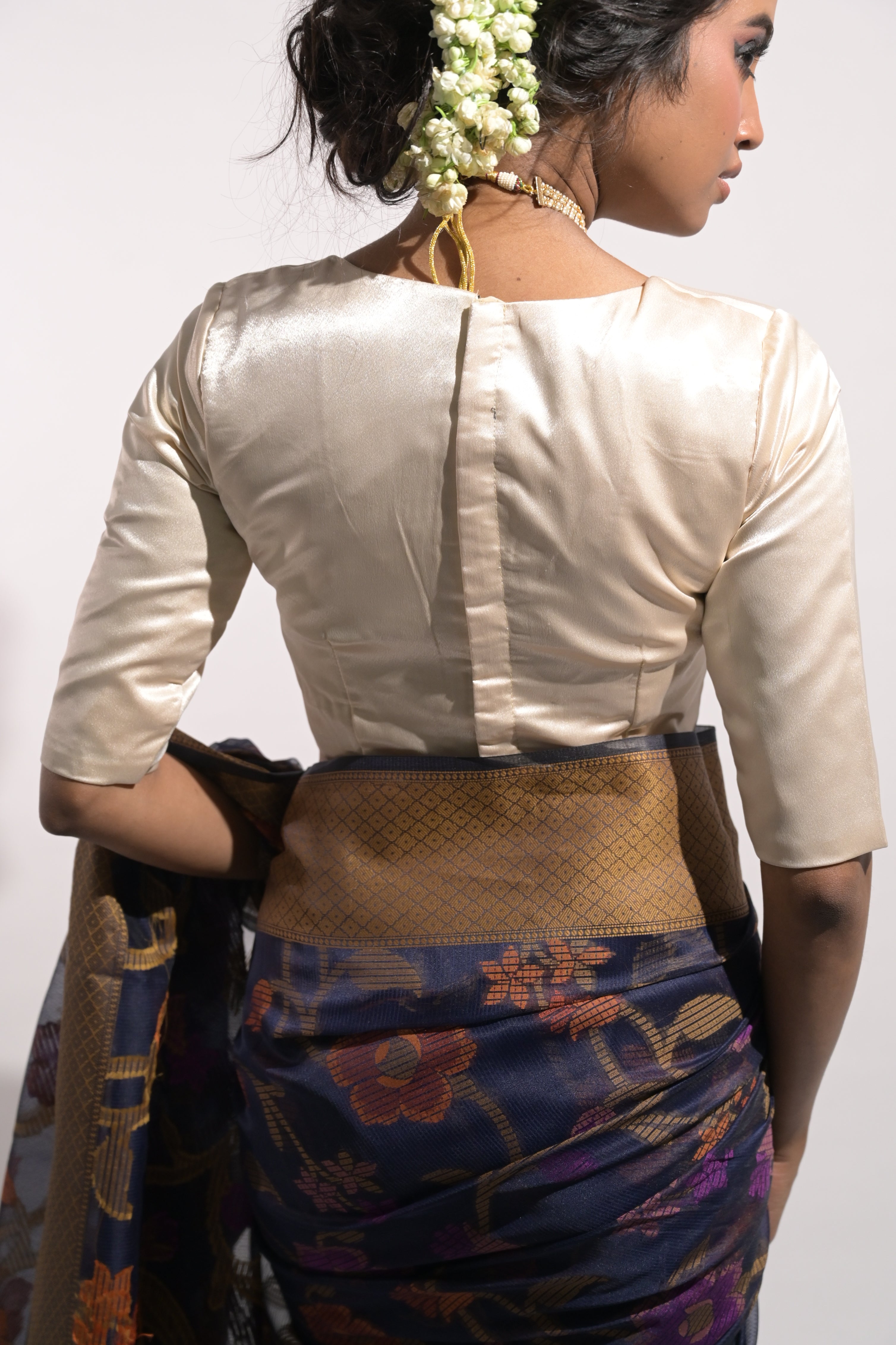 Vani I Ivory Satin Silk Blouse with V Neckline