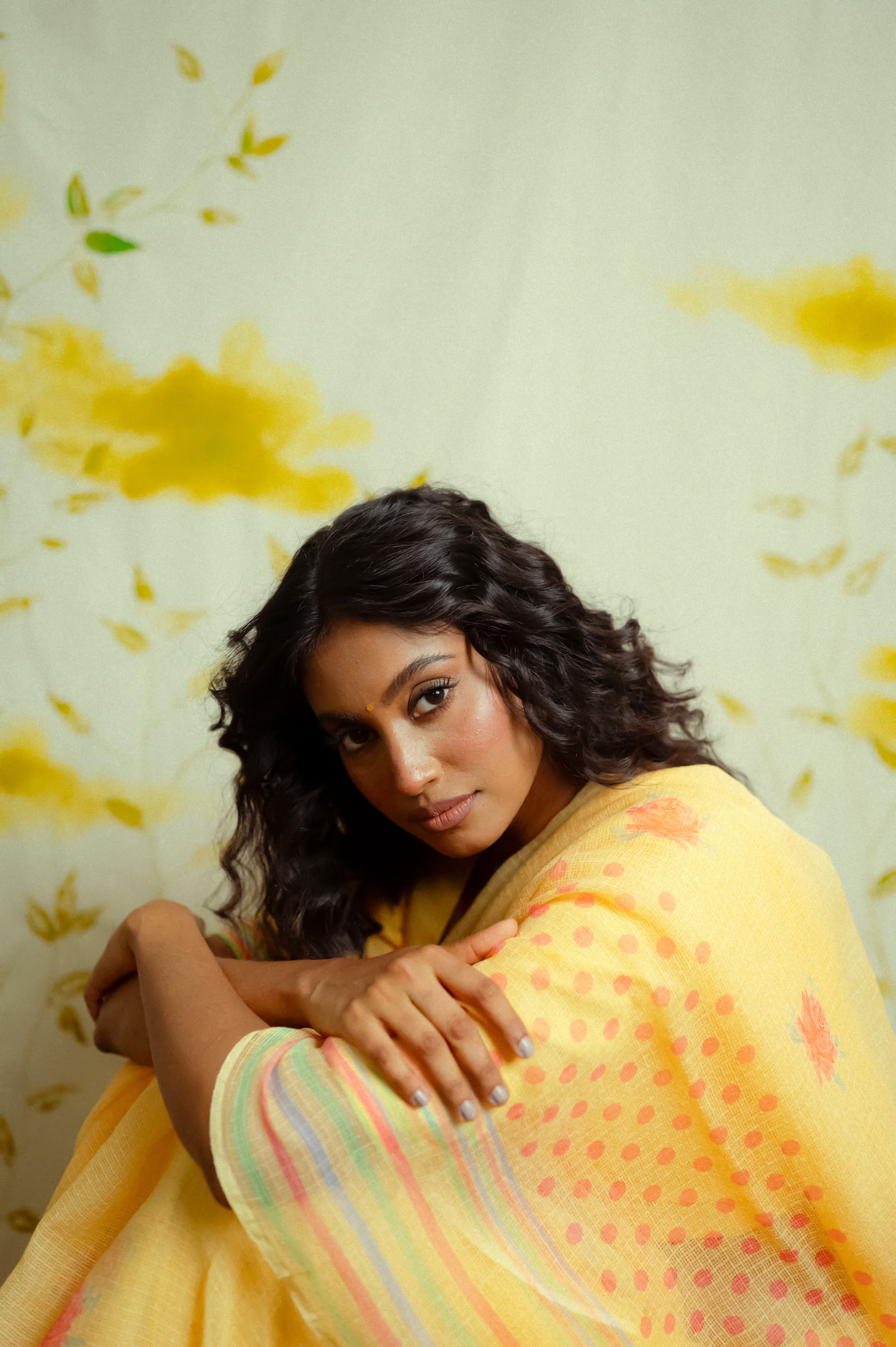 yellow Cotton Handwoven printed kota saree with ready to wear cotton printed blouse combo(Gulaab + Kesar)
