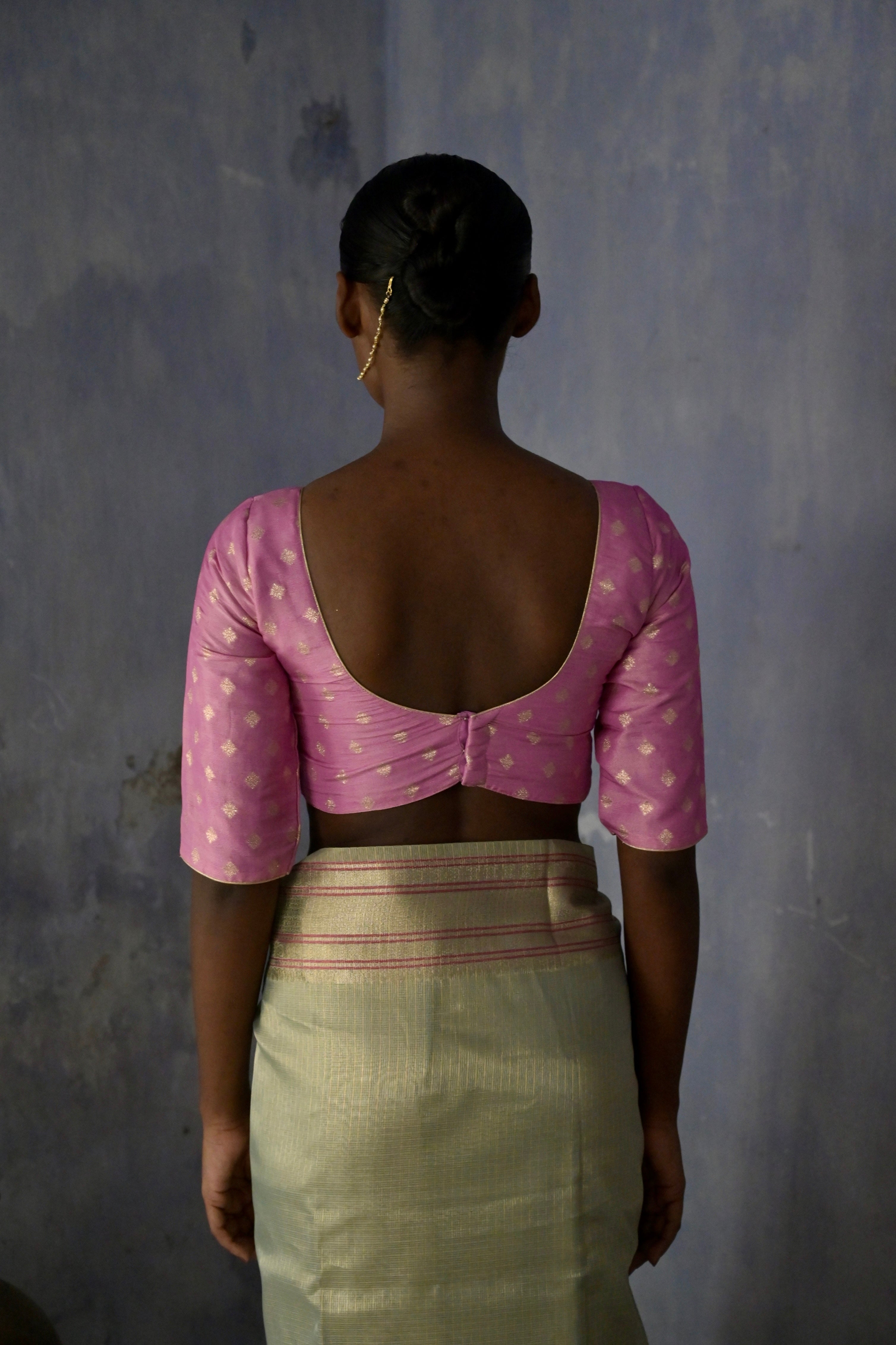 Siddhi I Pink brocade Blouse with sweetheart neckline