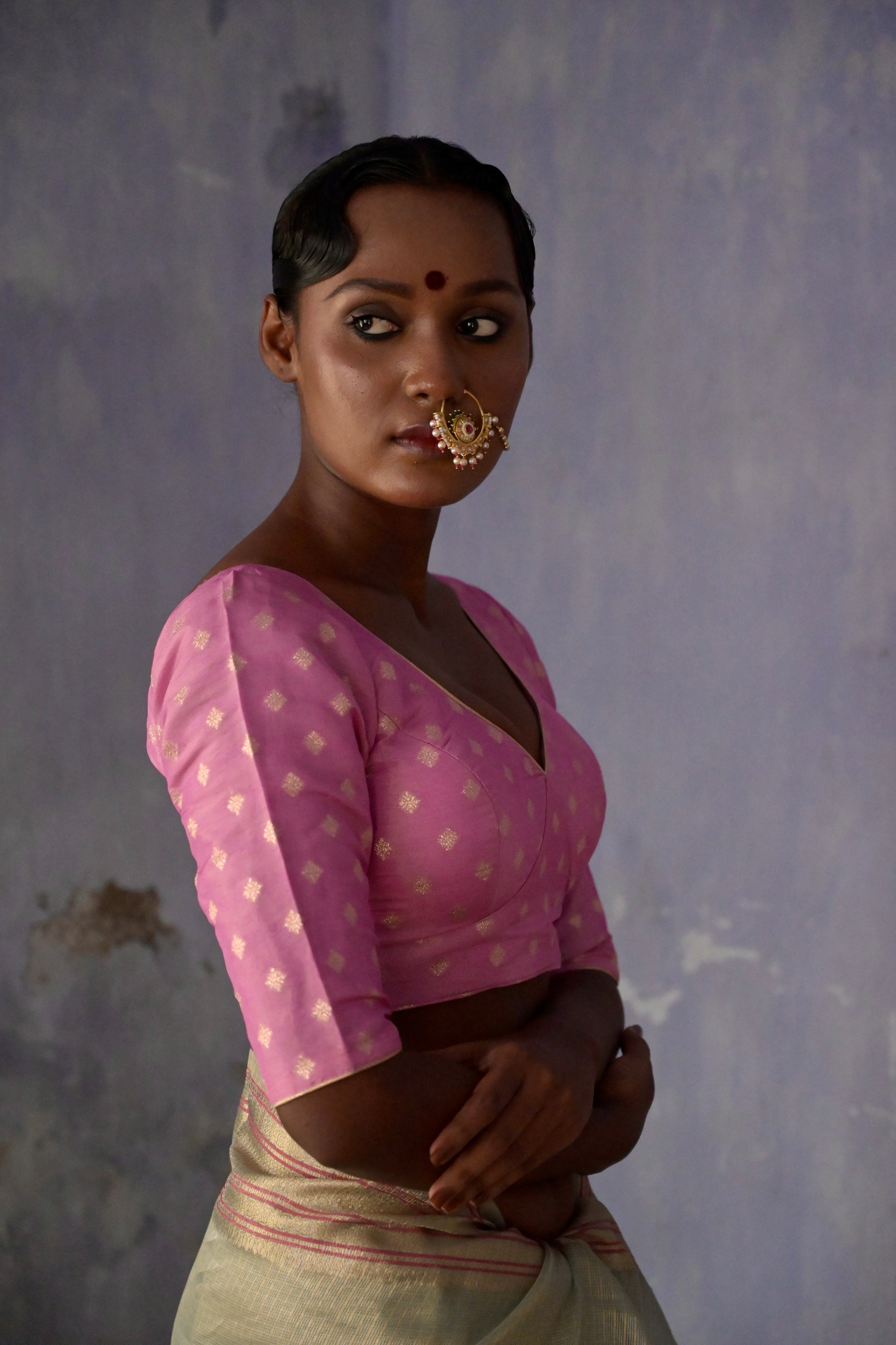 Siddhi I Pink brocade Blouse with sweetheart neckline