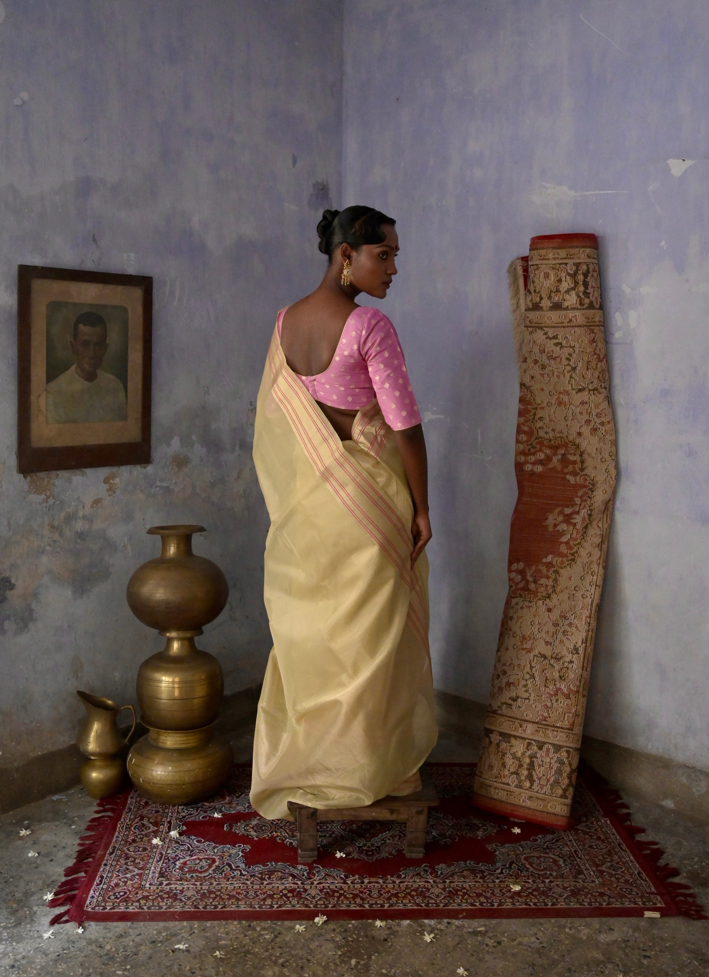 Rangat I Pastel green Handloom Kota Banarasi Saree with floral Zari Border