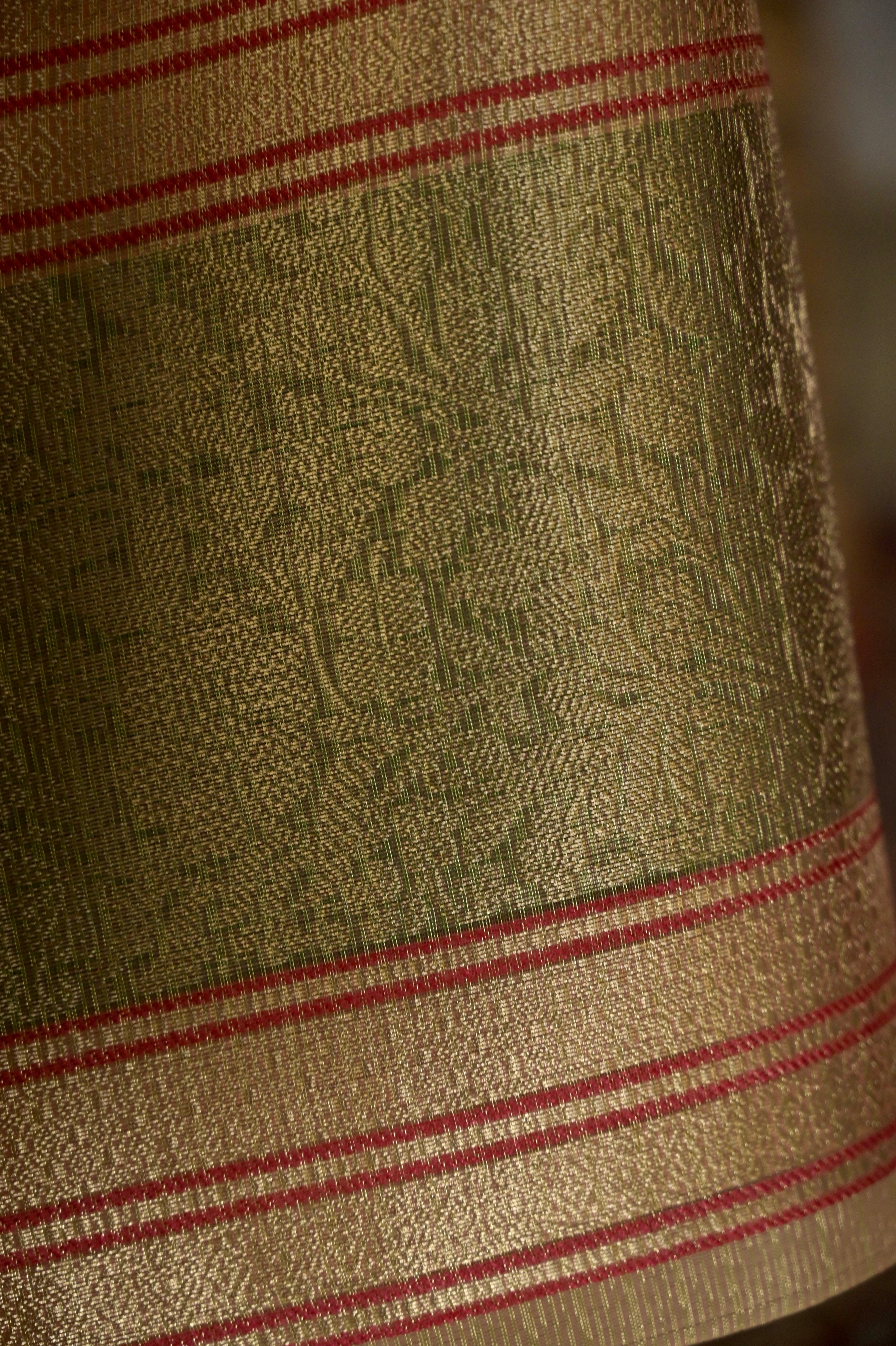 Saanjh I Peach Handloom Kota Banarasi Saree with floral Zari Border