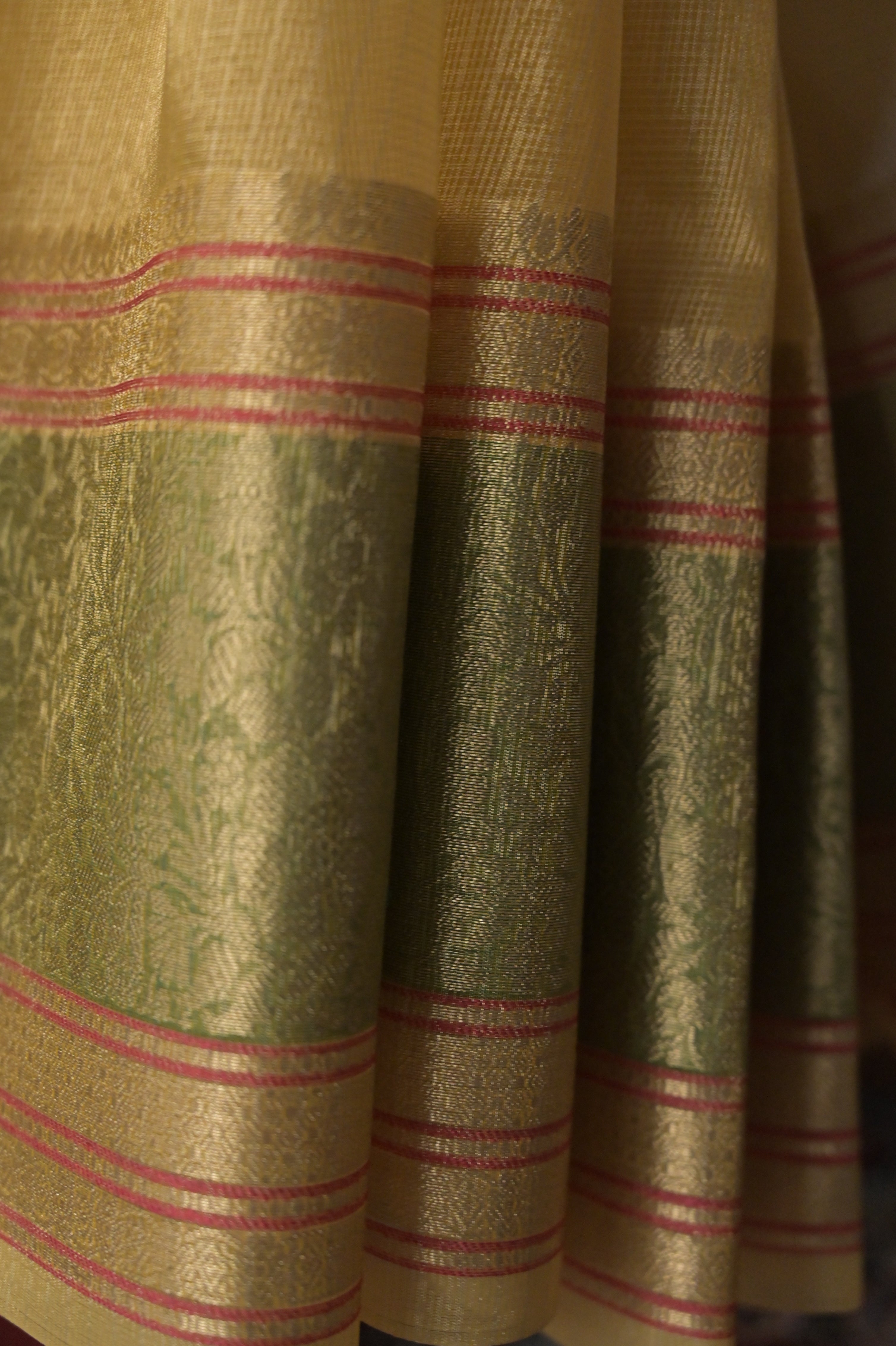 Gulzar-e-Banaras I Golden Yellow Handloom Kota Banarasi Saree with floral Zari Border