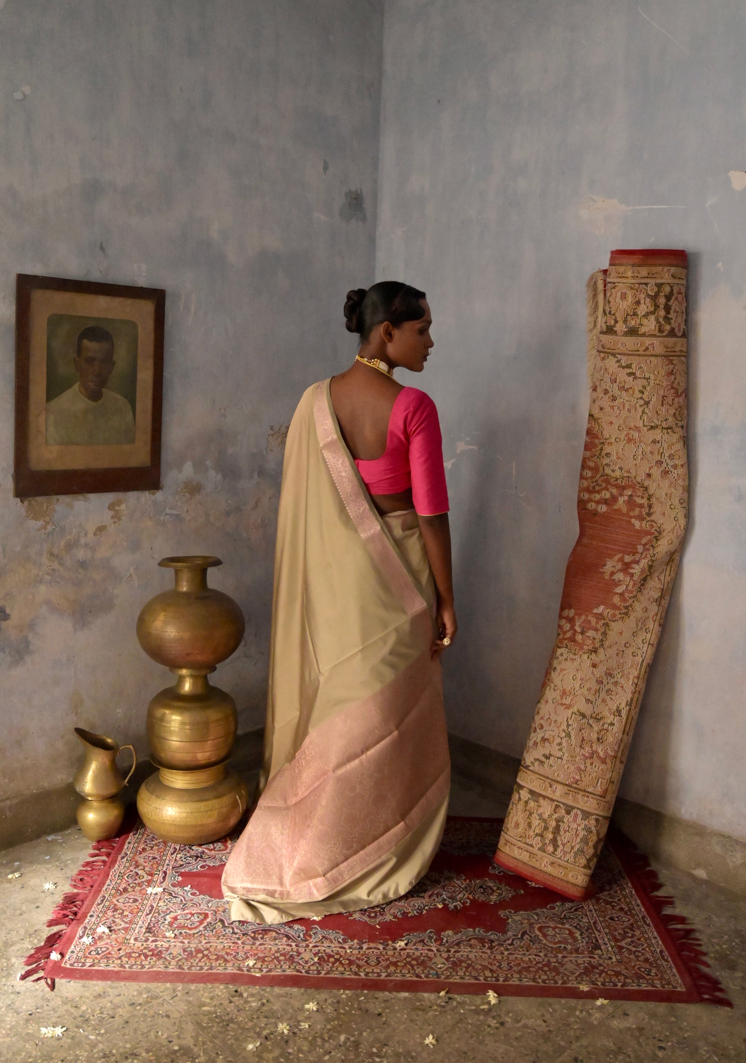 Sargam I Grey Handloom Silk Banarasi Saree with Floral Zari Border