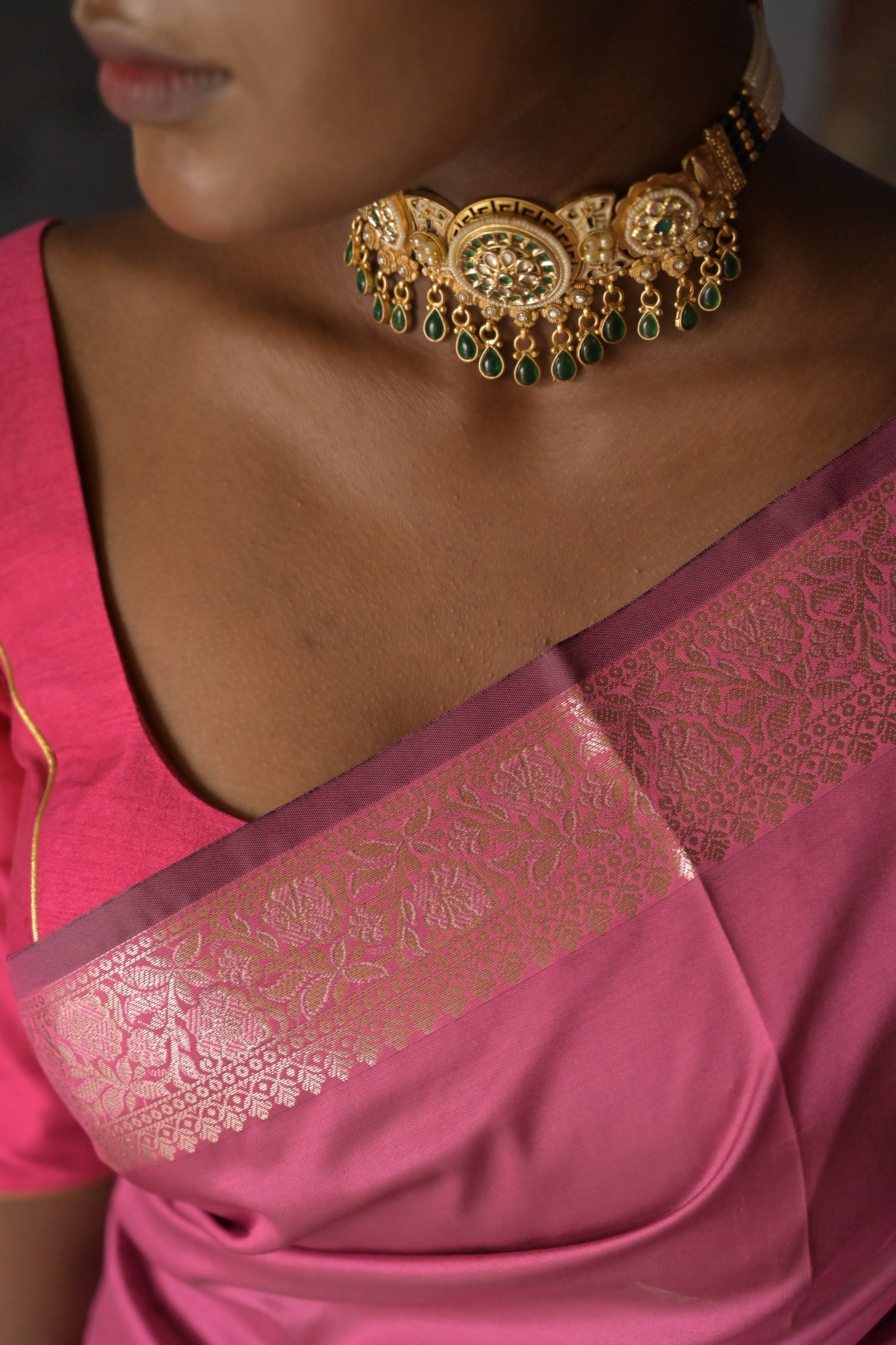 Zaviya I Pink Handloom Silk Banarasi Saree with Floral Zari Border