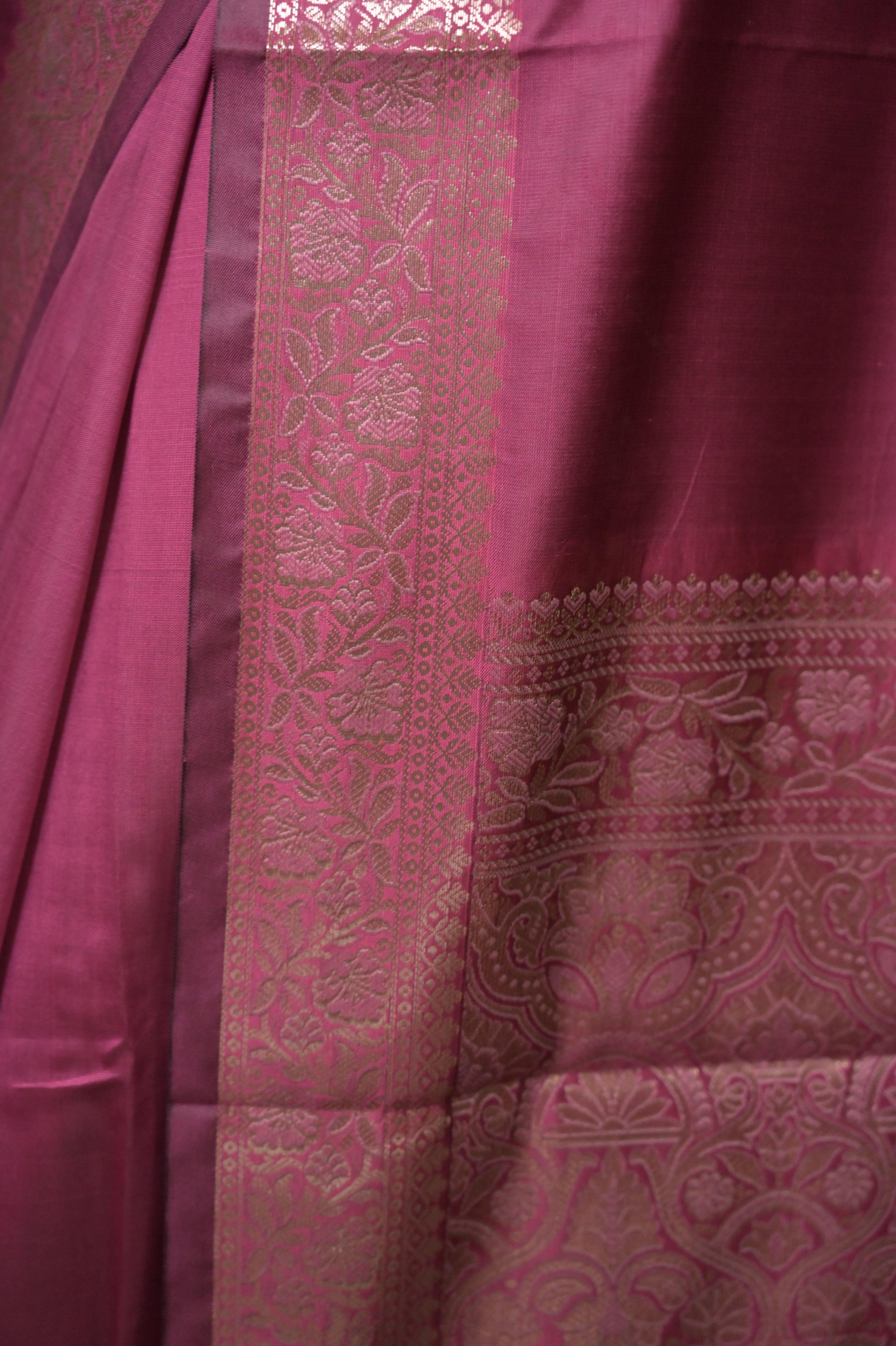 Zaviya I Pink Handloom Silk Banarasi Saree with Floral Zari Border