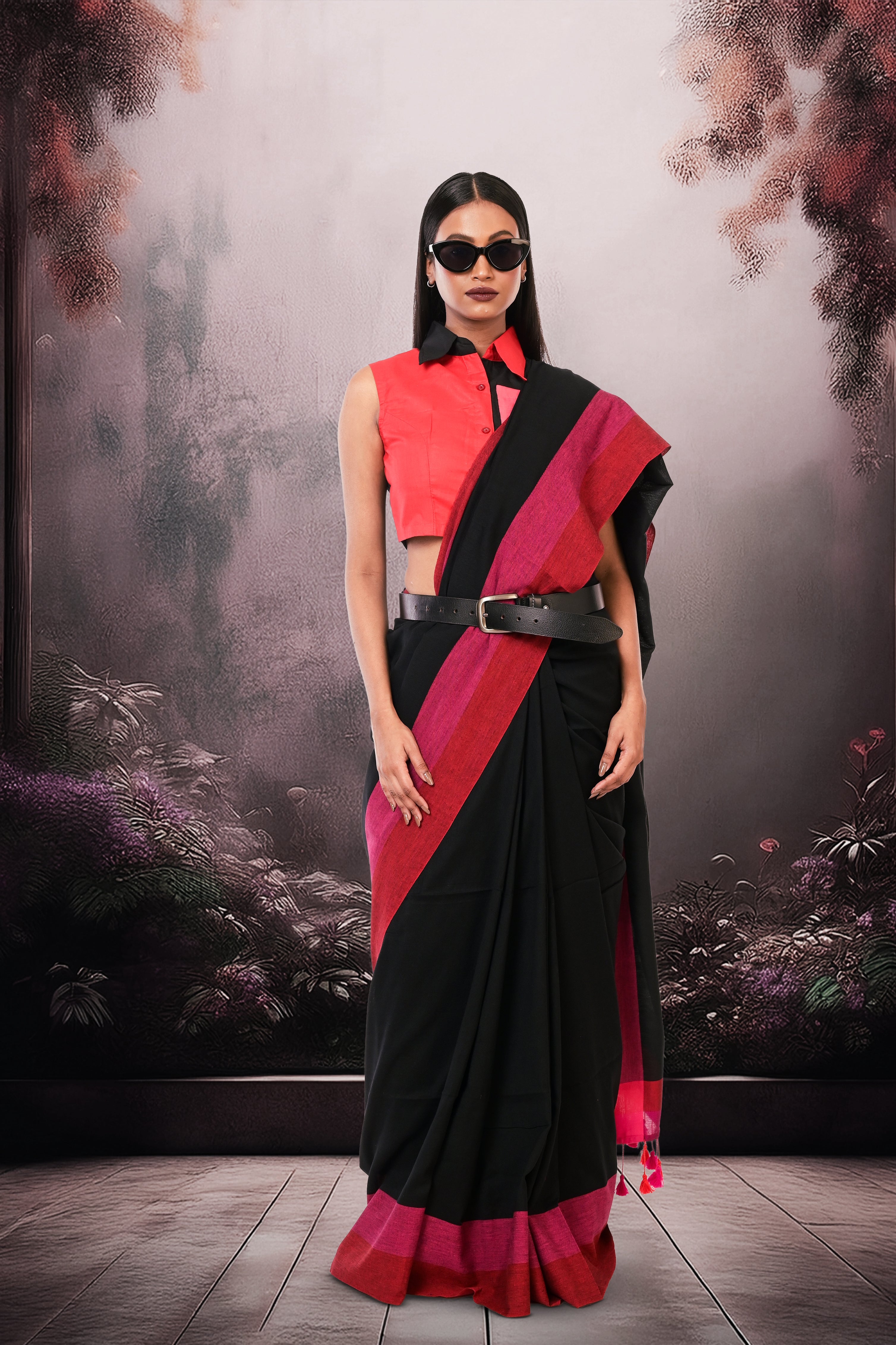 black-cotton-office-wear-saree