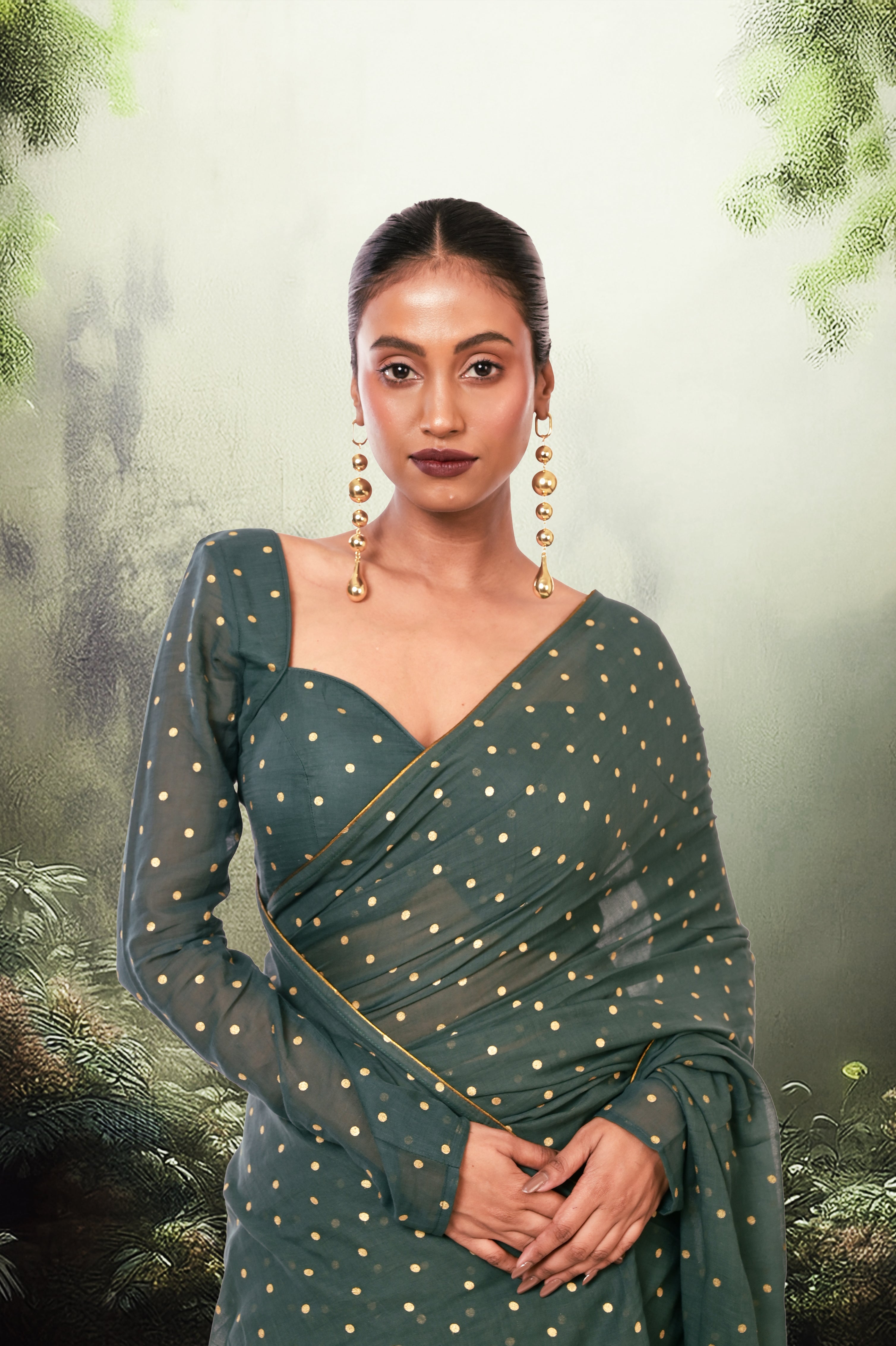 green-polka-dot-casual-wear-saree