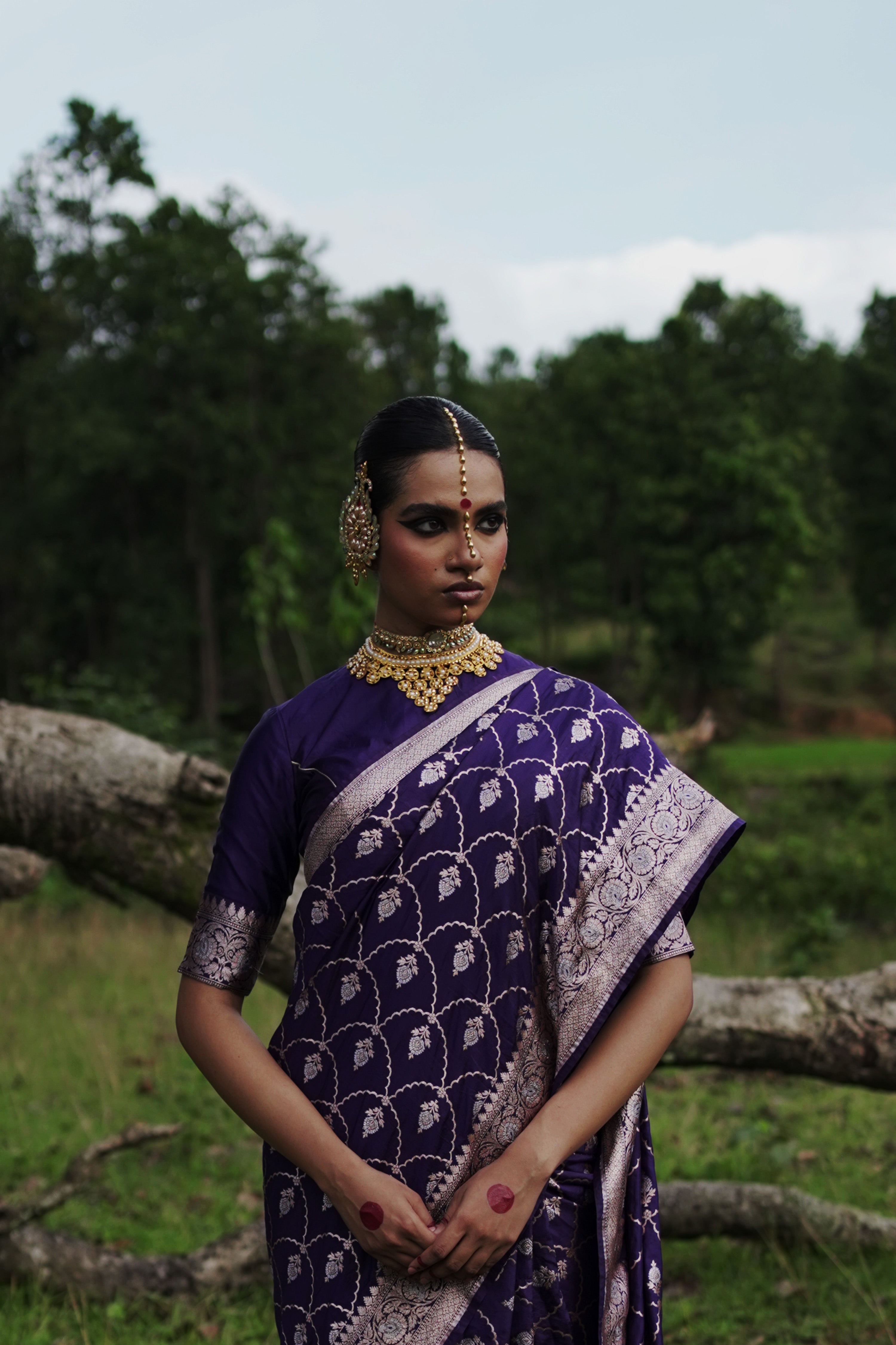 Shishira I Evening Blue Handwoven Katan Banarasi Saree with Jaal Pattern and Floral Border