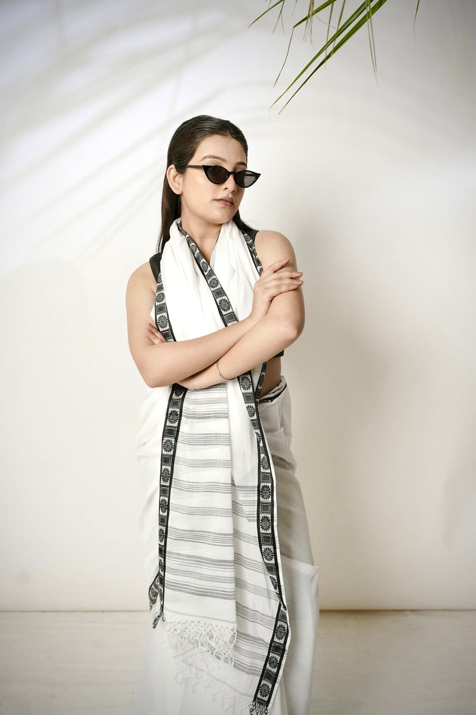 Ethereal I White cotton handloom saree with twill  border