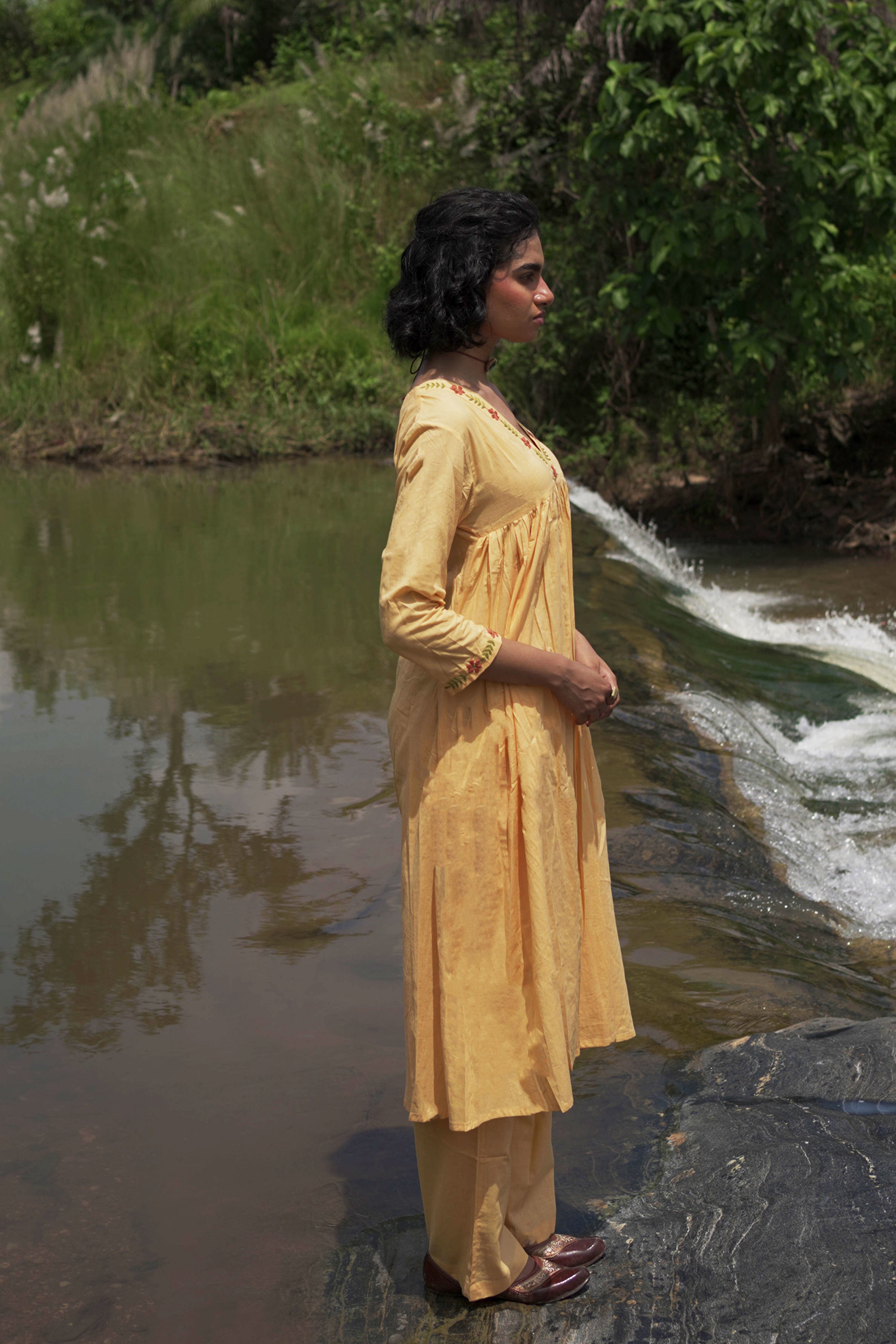 Hiya I Yellow Cotton Hand embroidered Kurta-pant set