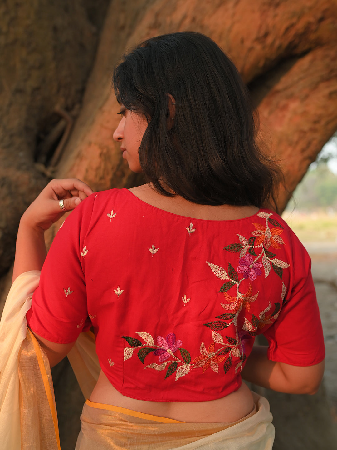 Red lily I Cotton Designer Blouse