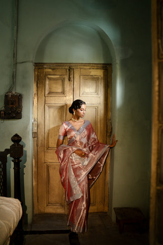 Glory To The Crown I Handwoven Mulberry Silk Tissue Saree