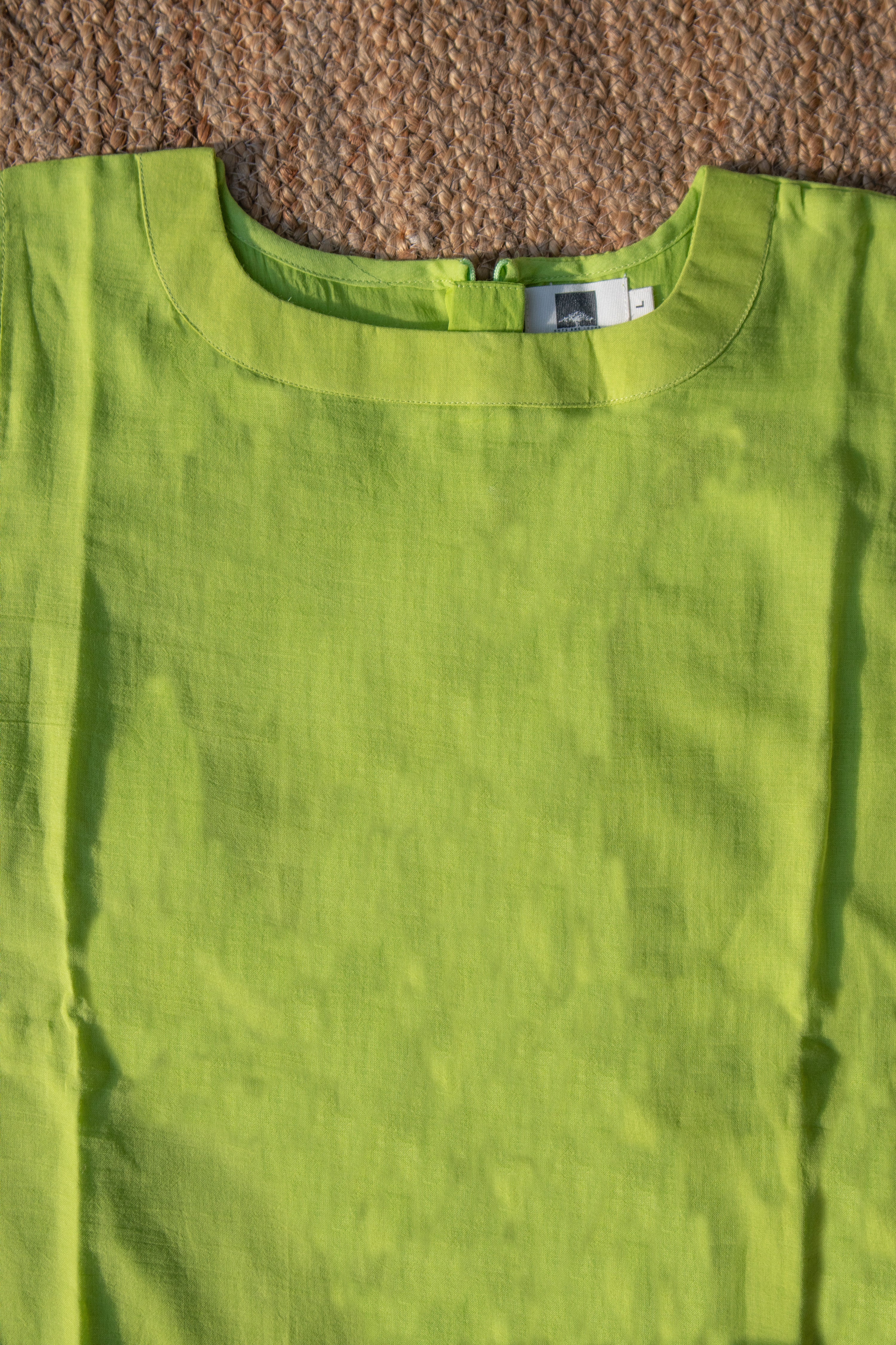 Mili I Lime Green Handloom Mul Cotton Sleeveless Kurta Pant Set