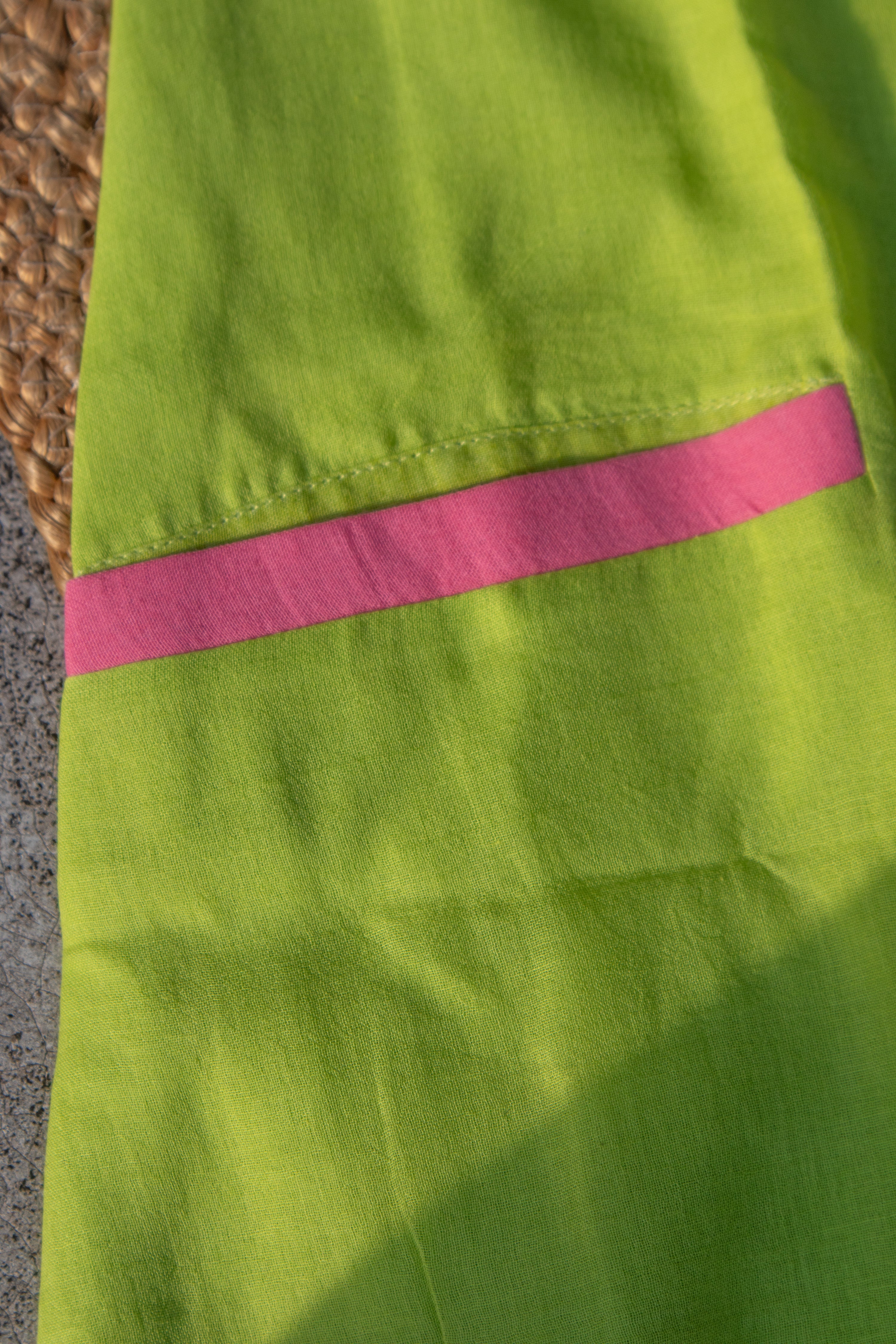 Mili I Lime Green Handloom Mul Cotton Sleeveless Kurta Pant Set