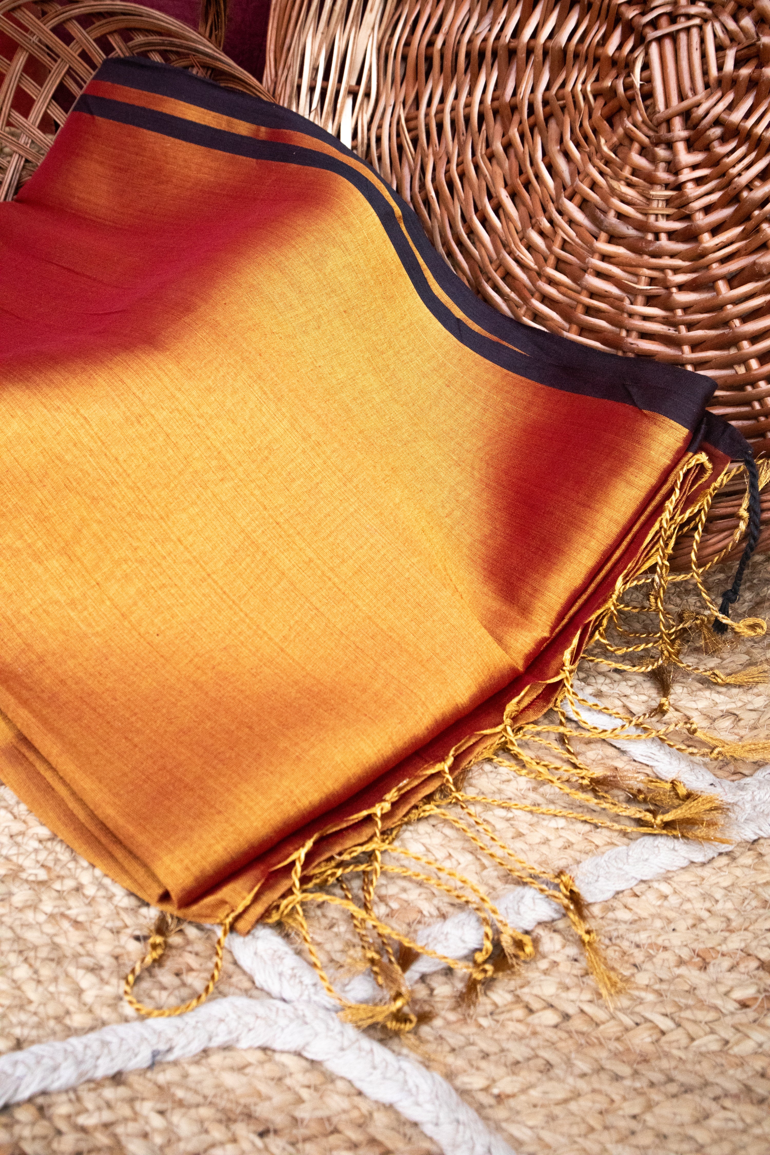 Ardhpataka  I Rust Gold Handloom Tissue Saree