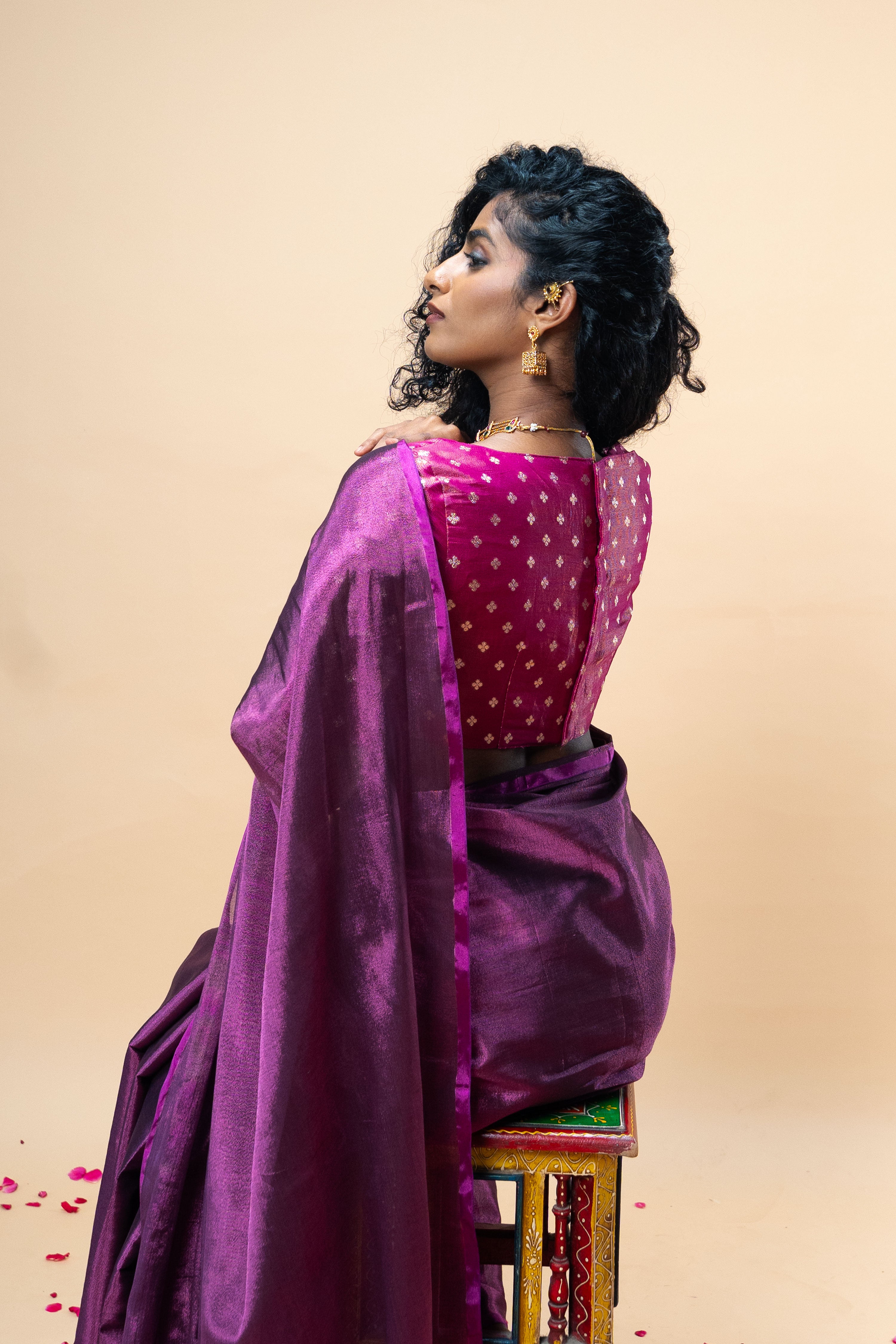 Jyotsna I Purple brocade silk blouse with glass neck